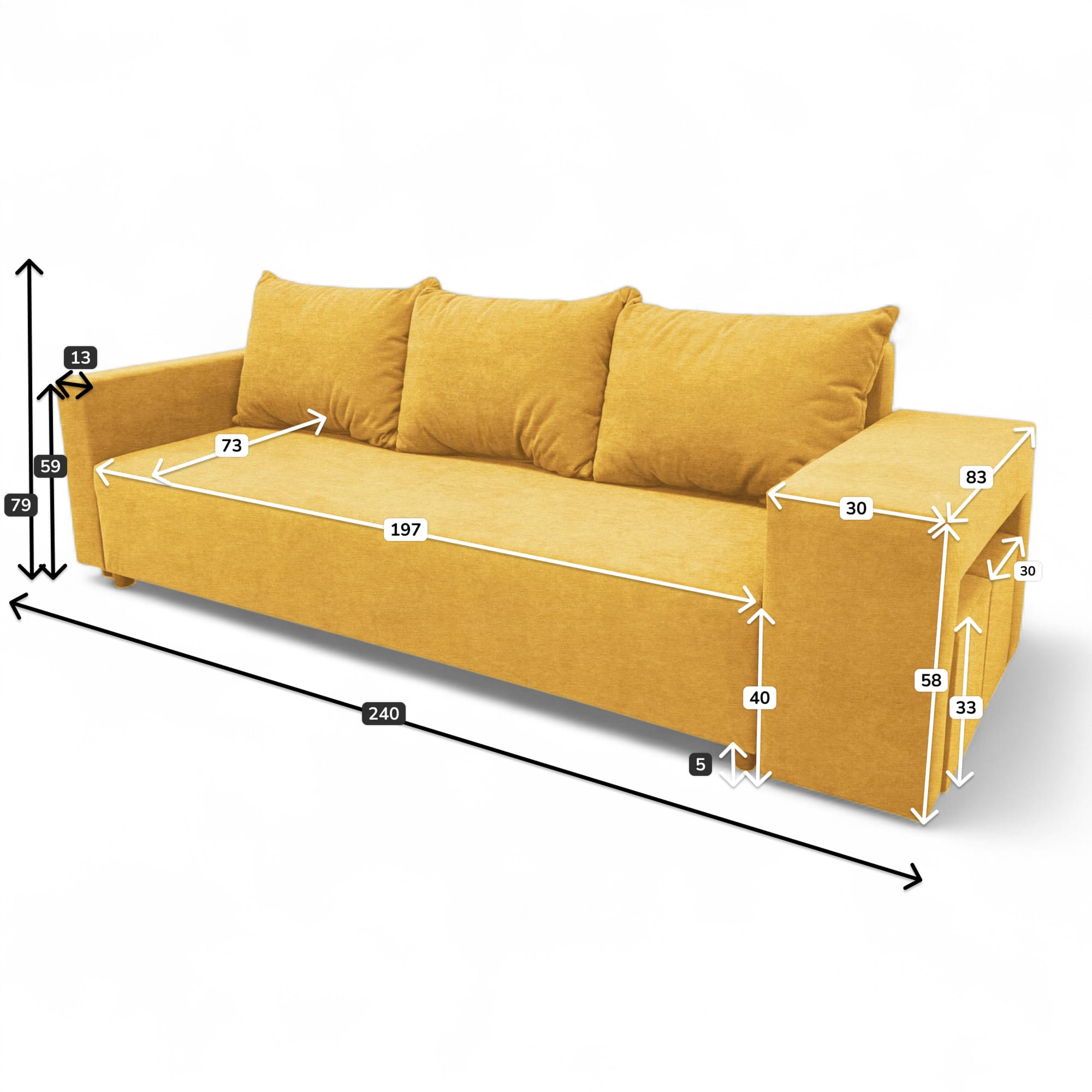 Double sofa bed bed with table and poufs Yellow — photo 10