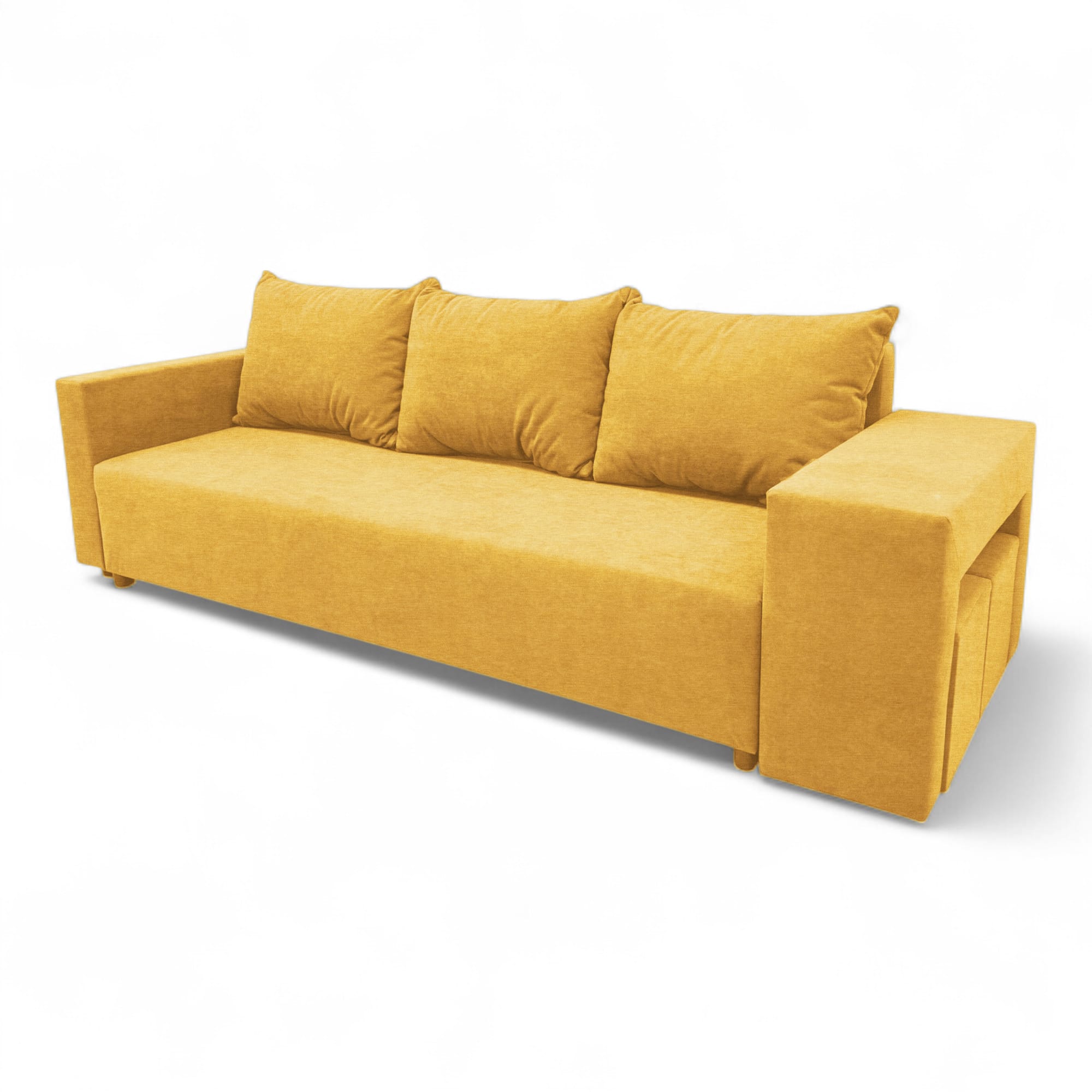 Double sofa bed bed with table and poufs Yellow — photo 11