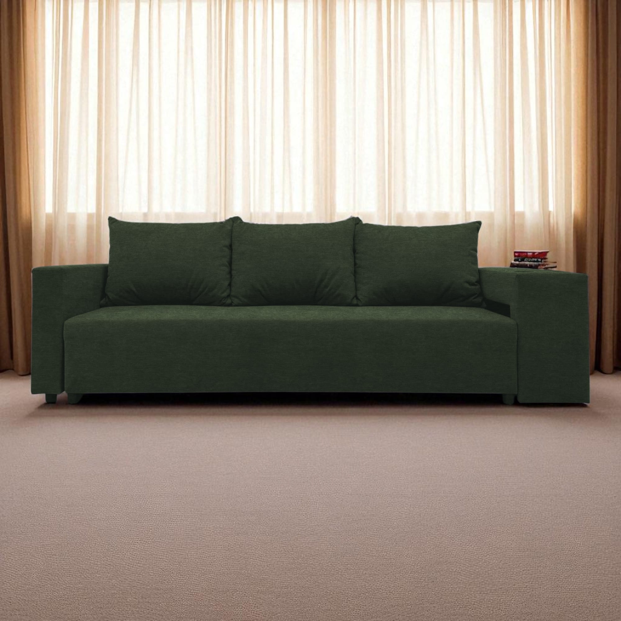 Double sofa bed bed with table and poufs Turquoise green — photo 8