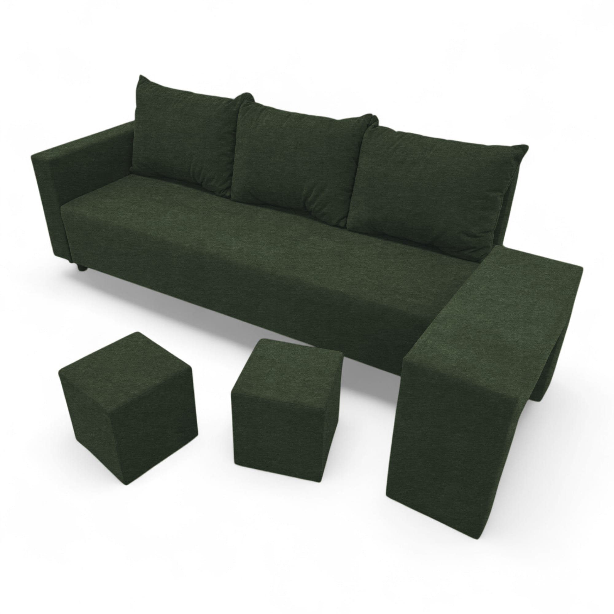Double sofa bed bed with table and poufs Turquoise green — photo 19