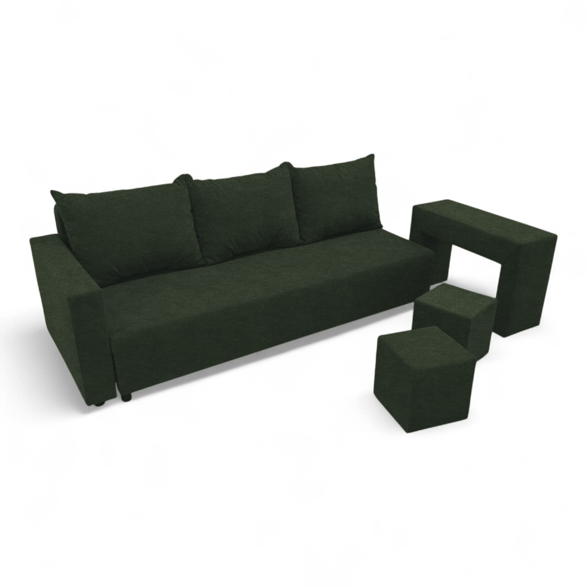 Double sofa bed bed with table and poufs Turquoise green — photo 20