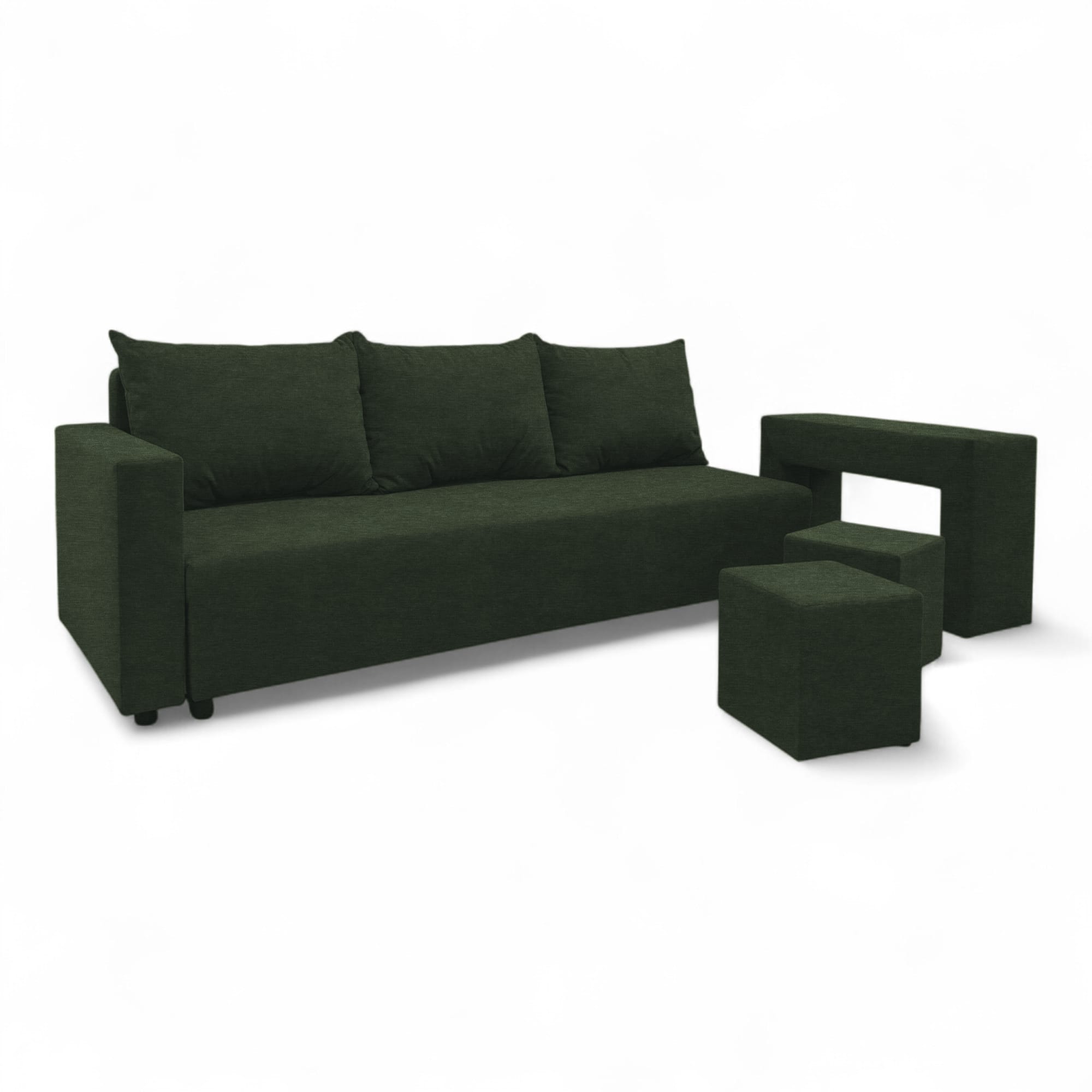 Double sofa bed bed with table and poufs Turquoise green — photo 21