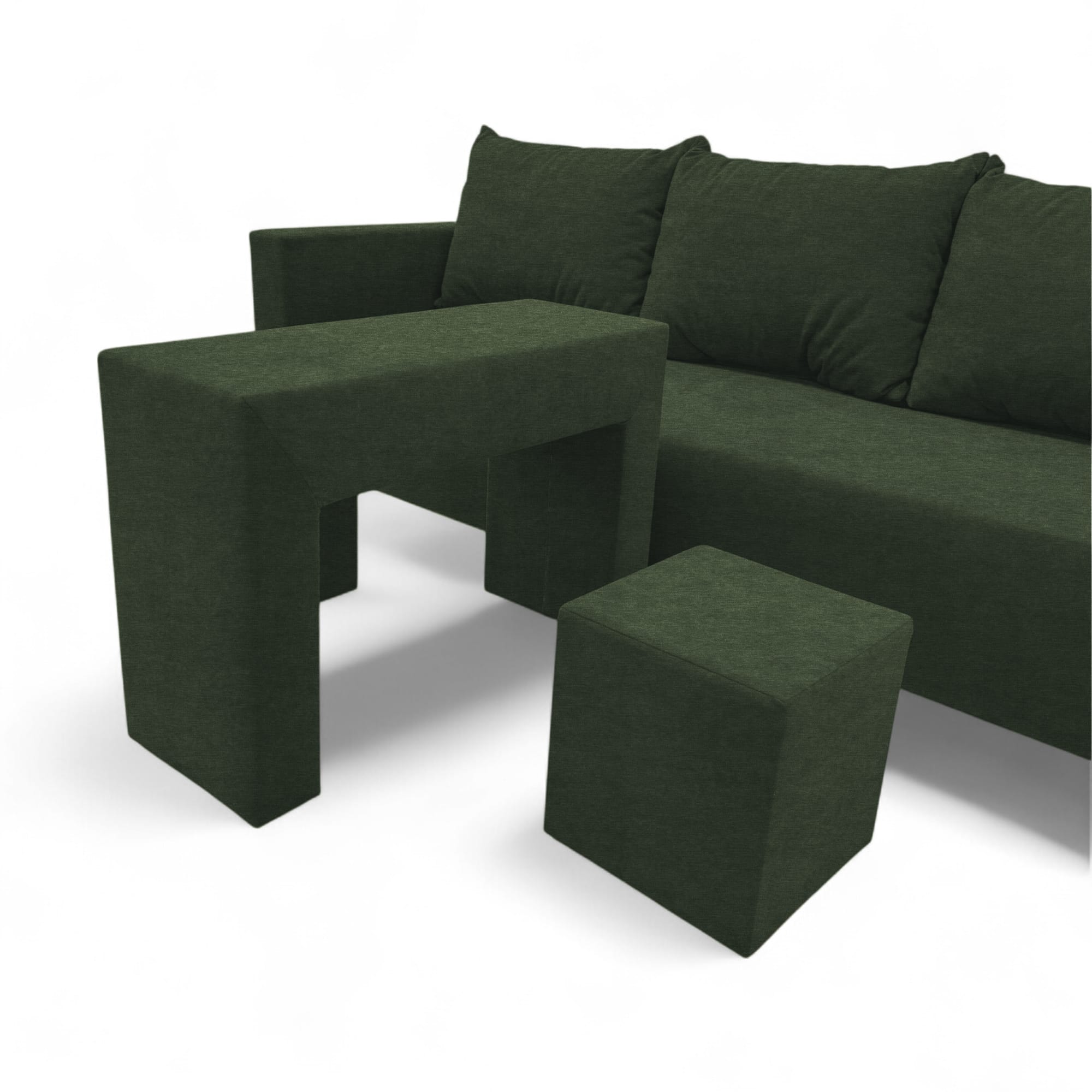 Double sofa bed bed with table and poufs Turquoise green — photo 22