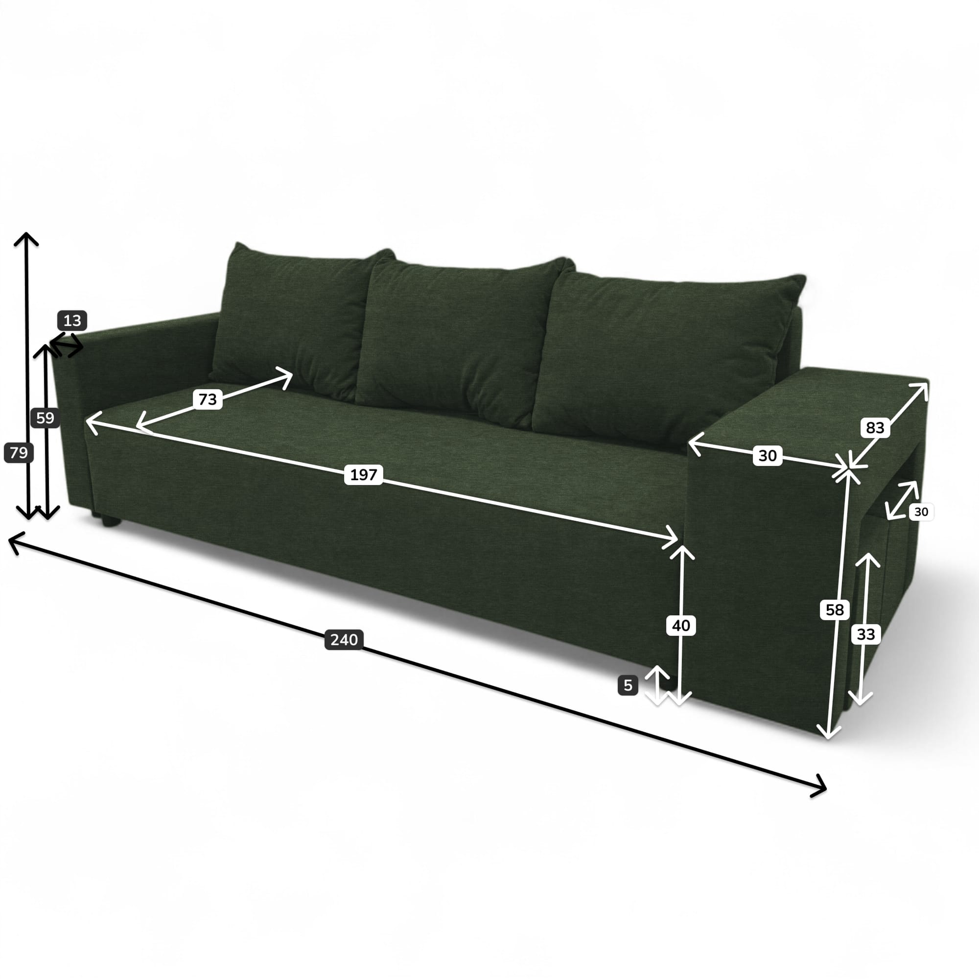 Double sofa bed bed with table and poufs Turquoise green — photo 10