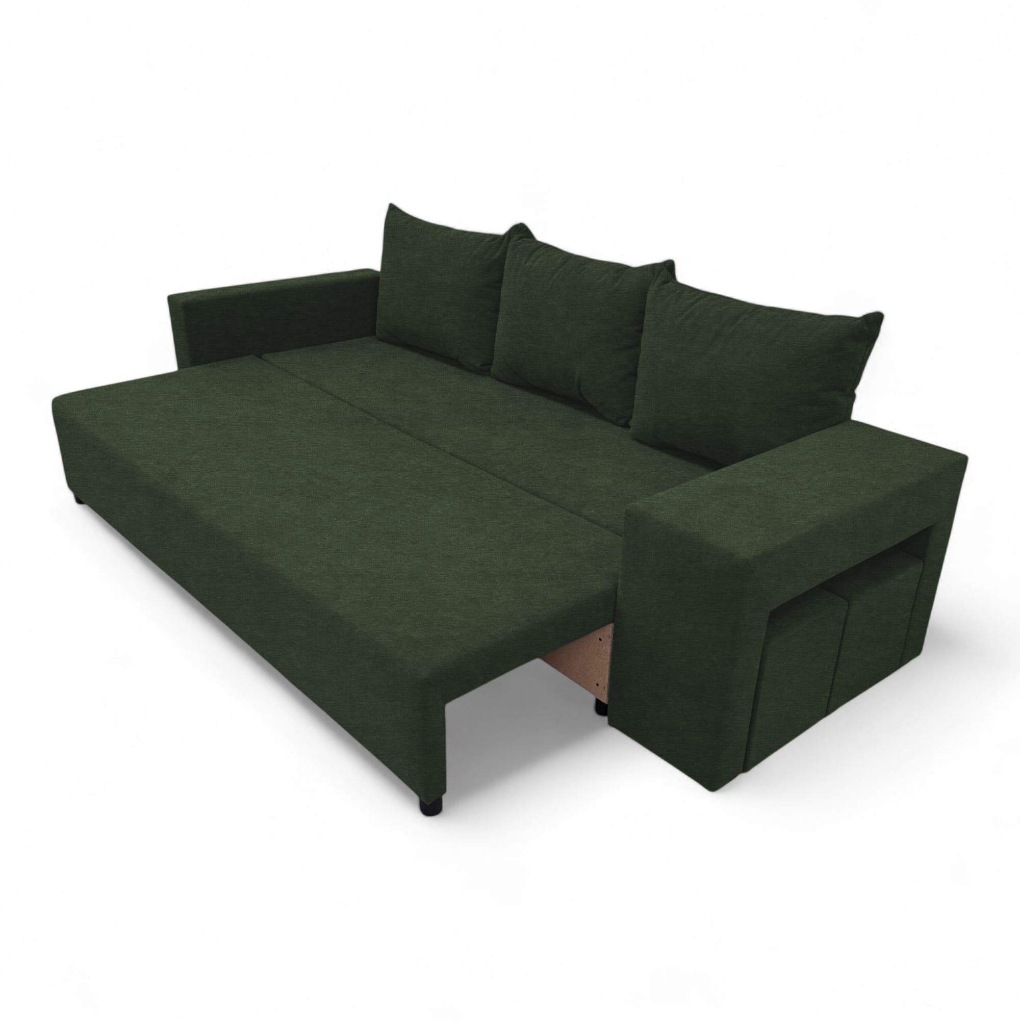 Double sofa bed bed with table and poufs Turquoise green — photo 12