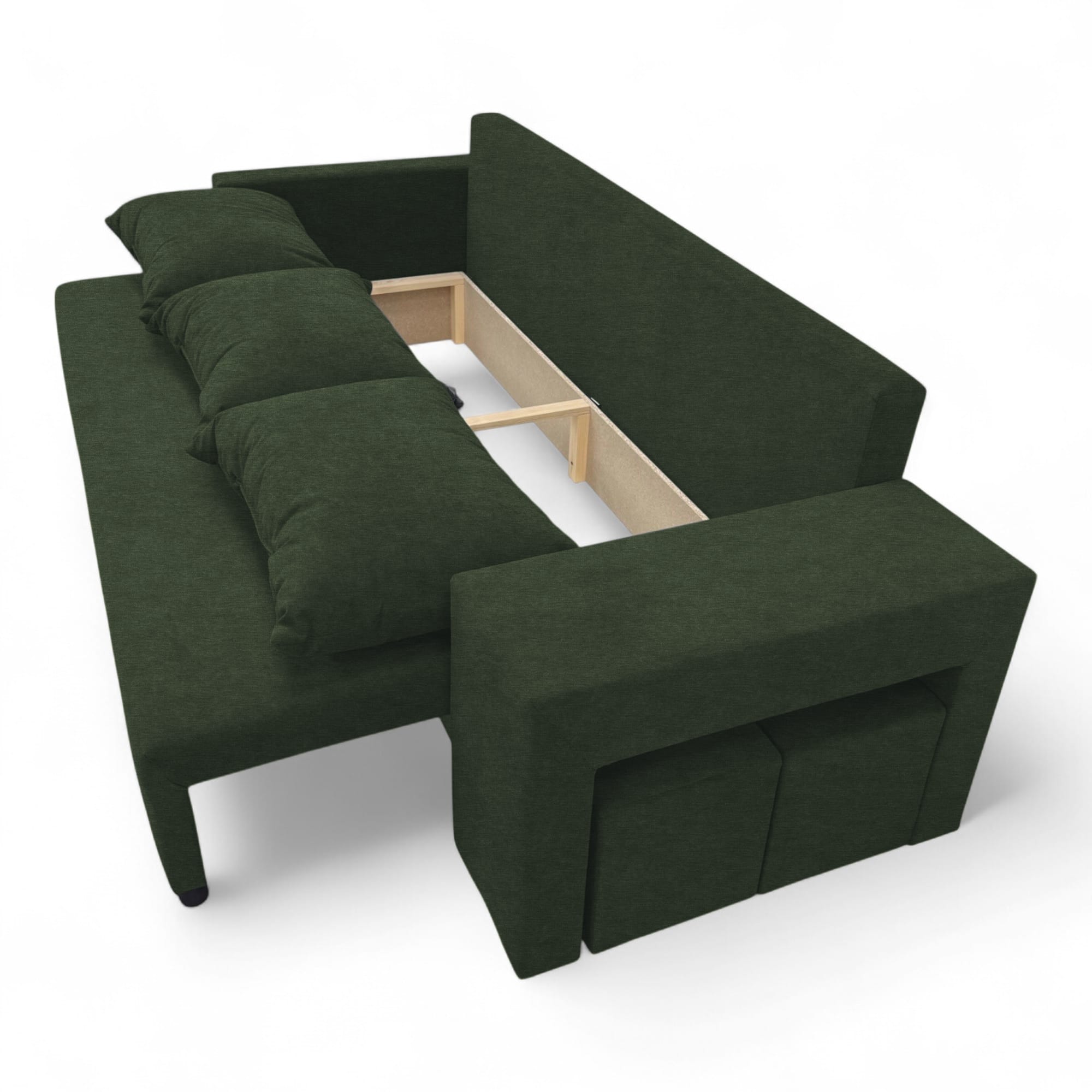 Double sofa bed bed with table and poufs Turquoise green — photo 13