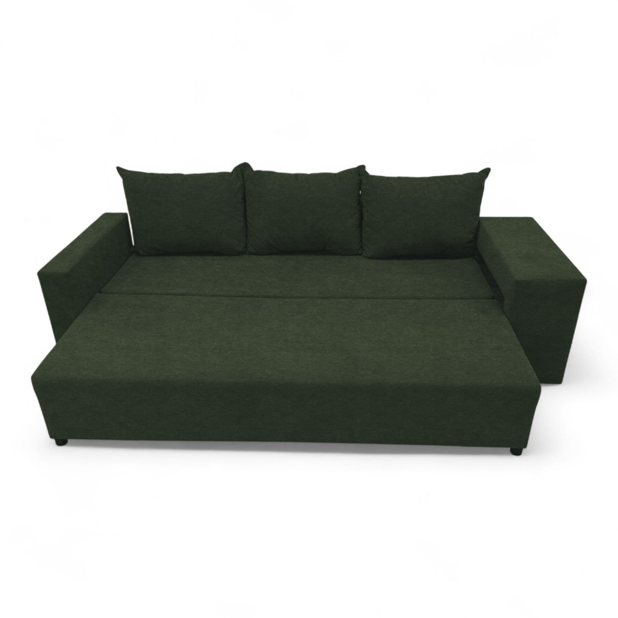 Double sofa bed bed with table and poufs Turquoise green — photo 15