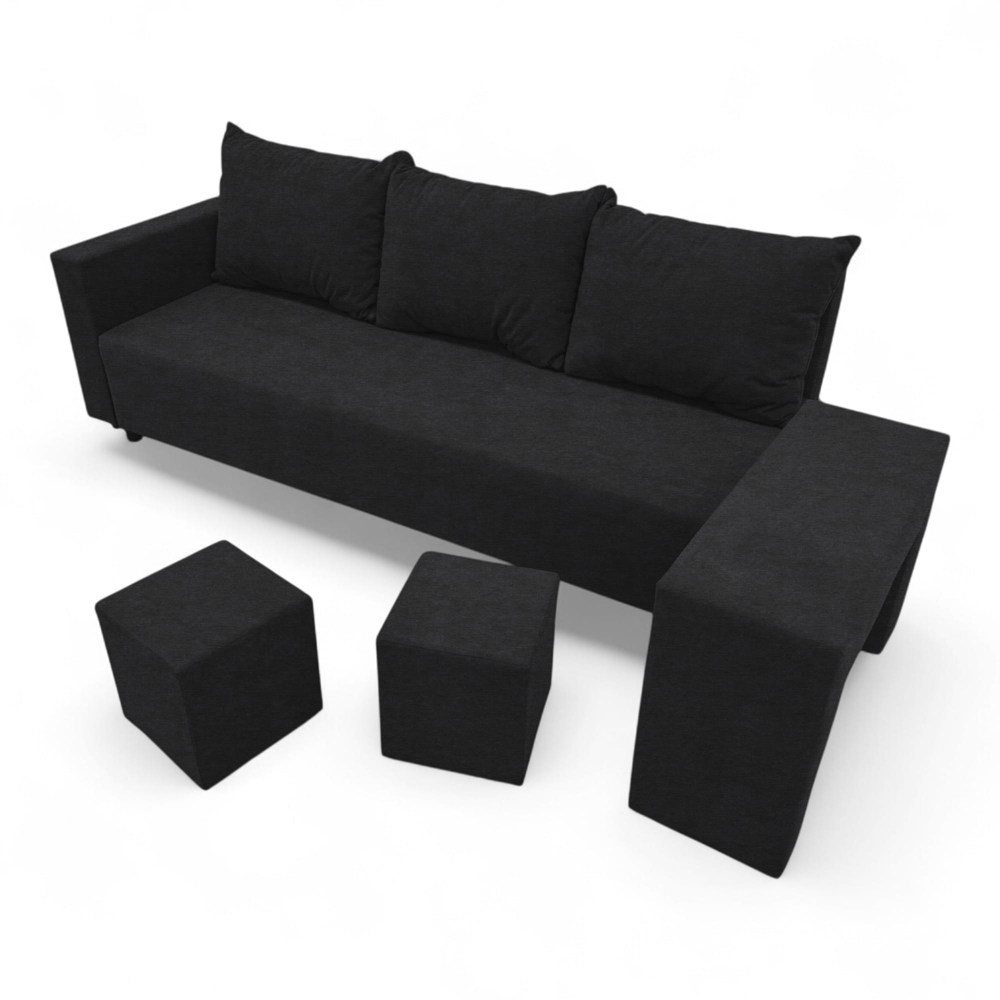 Double sofa bed bed with table and poufs Graphite — photo 19