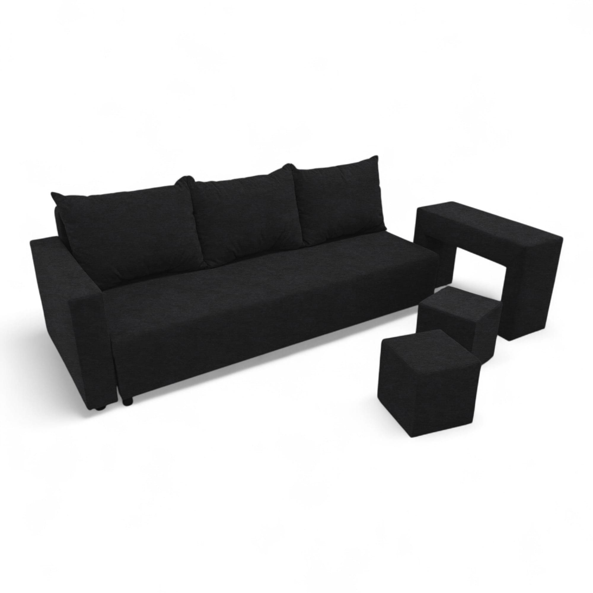 Double sofa bed bed with table and poufs Graphite — photo 20