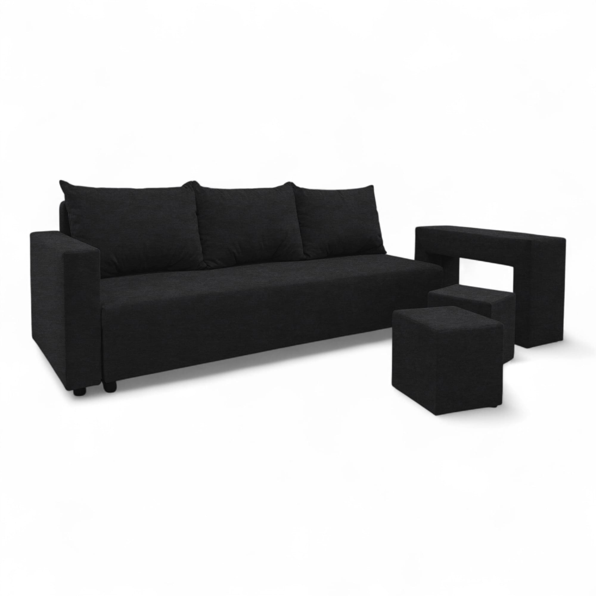 Double sofa bed bed with table and poufs Graphite — photo 21