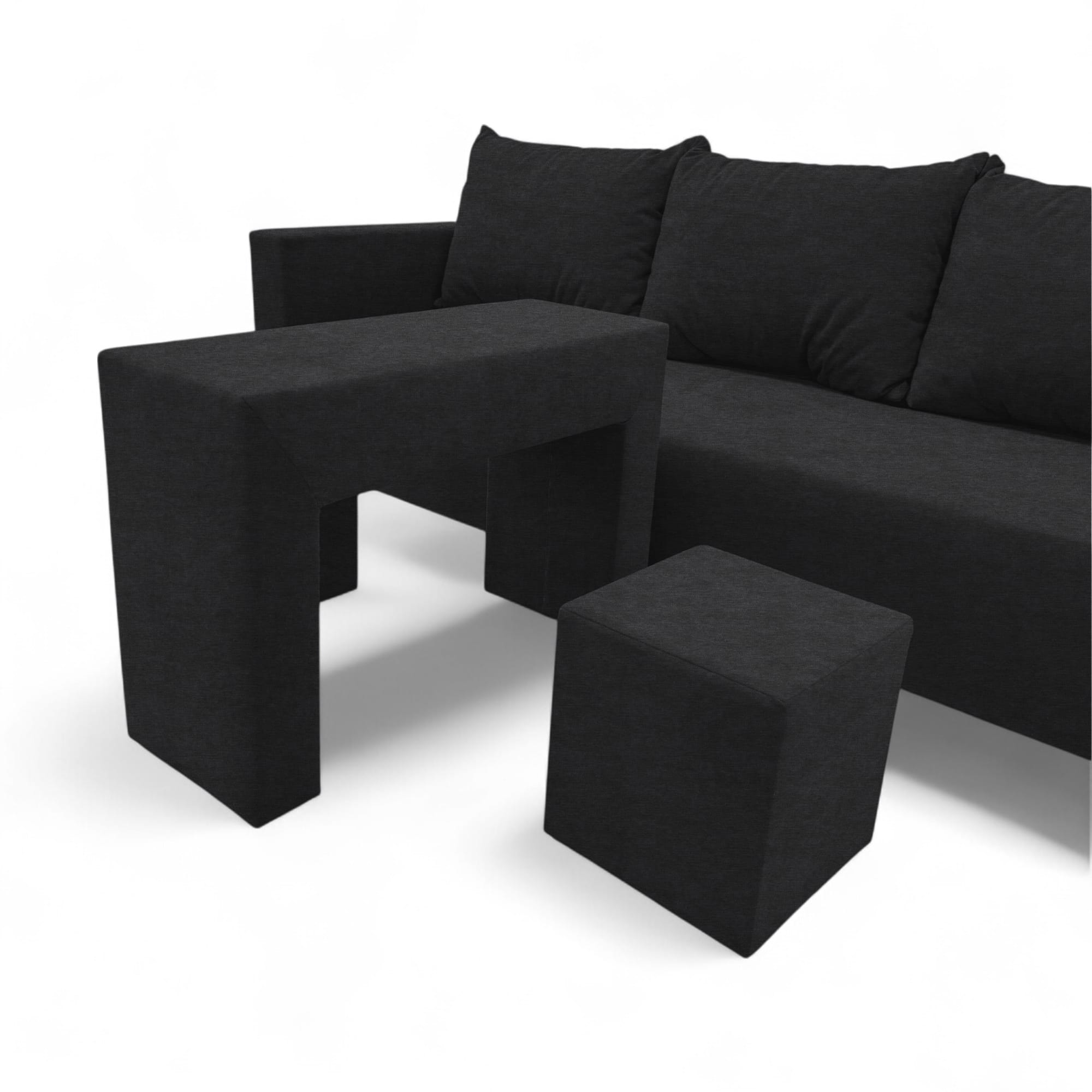 Double sofa bed bed with table and poufs Graphite — photo 22
