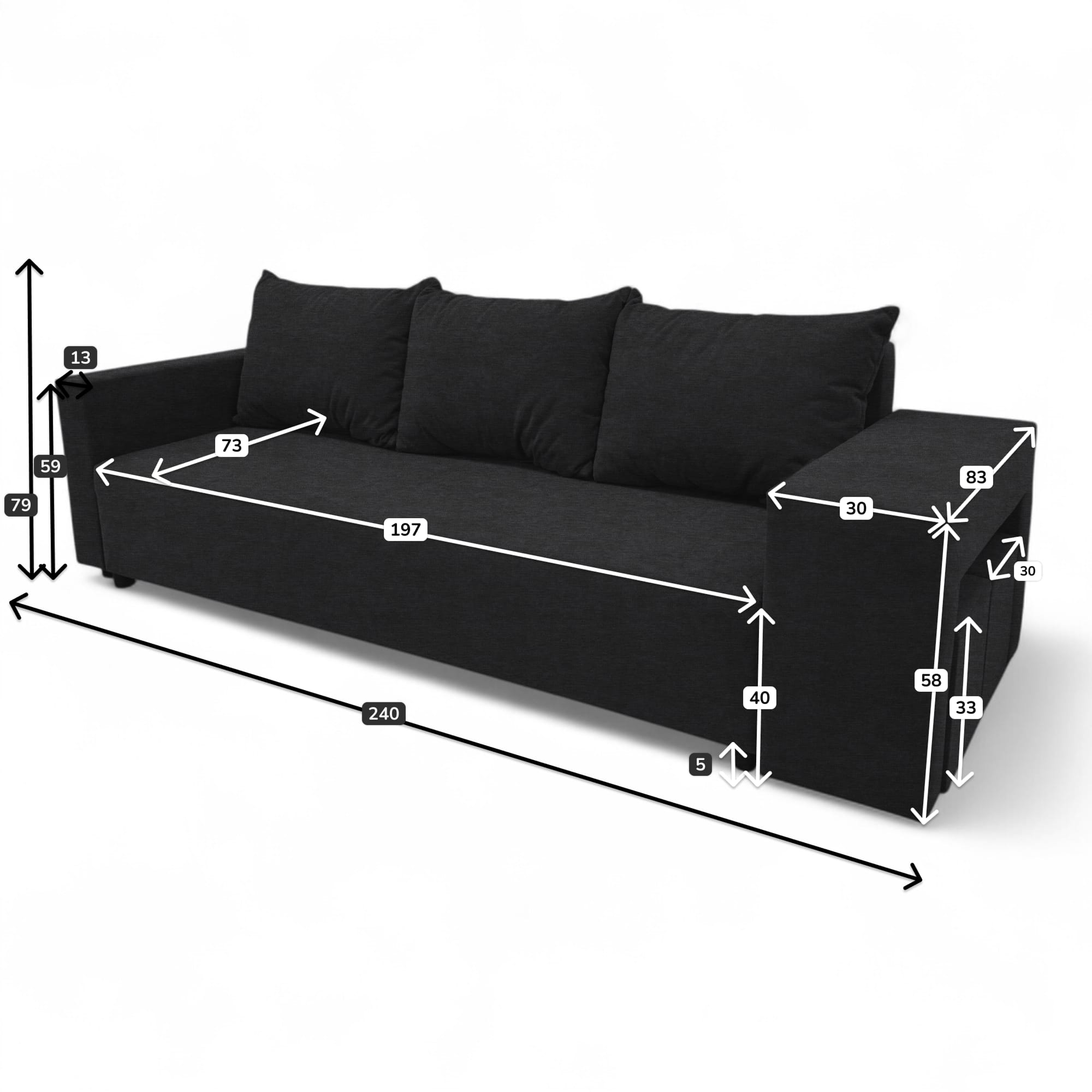 Double sofa bed bed with table and poufs Graphite — photo 10
