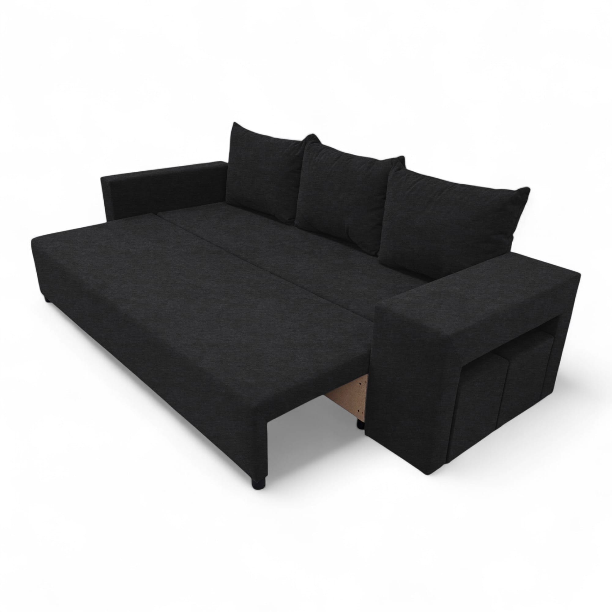 Double sofa bed bed with table and poufs Graphite — photo 12