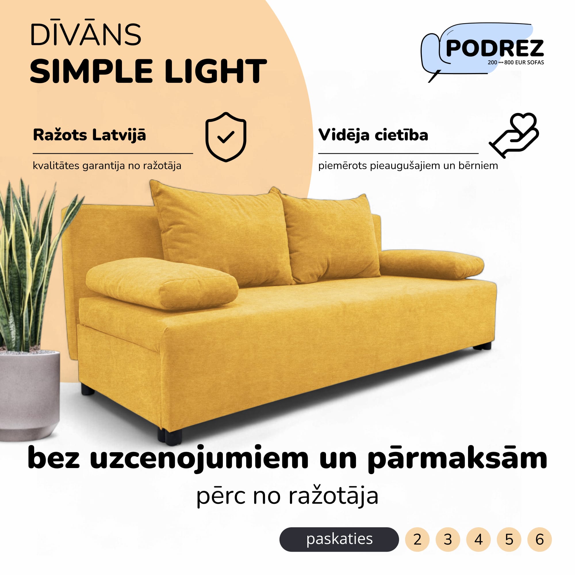 Double sofa bed bed without armrests Yellow - 1
