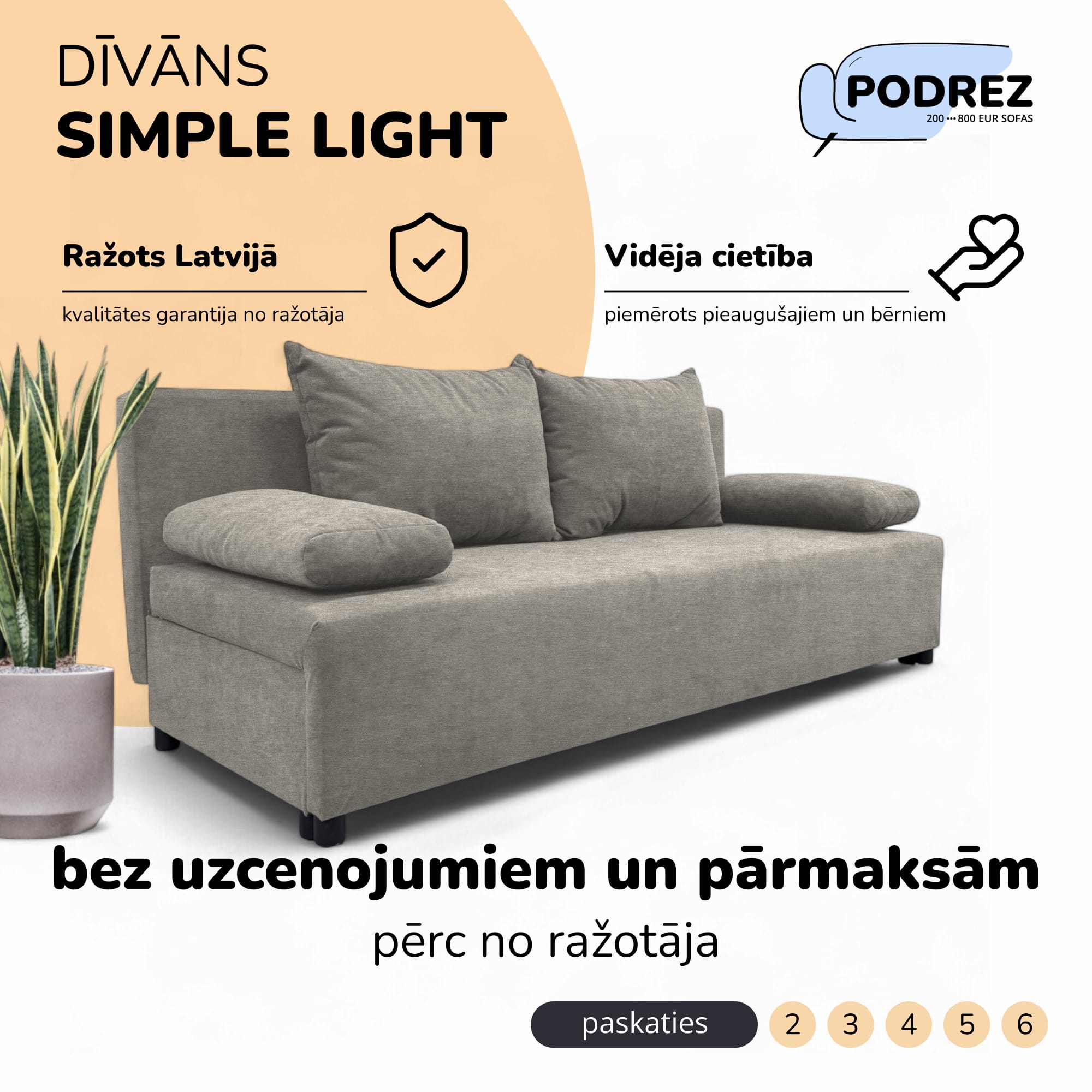 Divvietīgs izvelkamais dīvāns bez roku balstiem Gaiši pelēka - 1