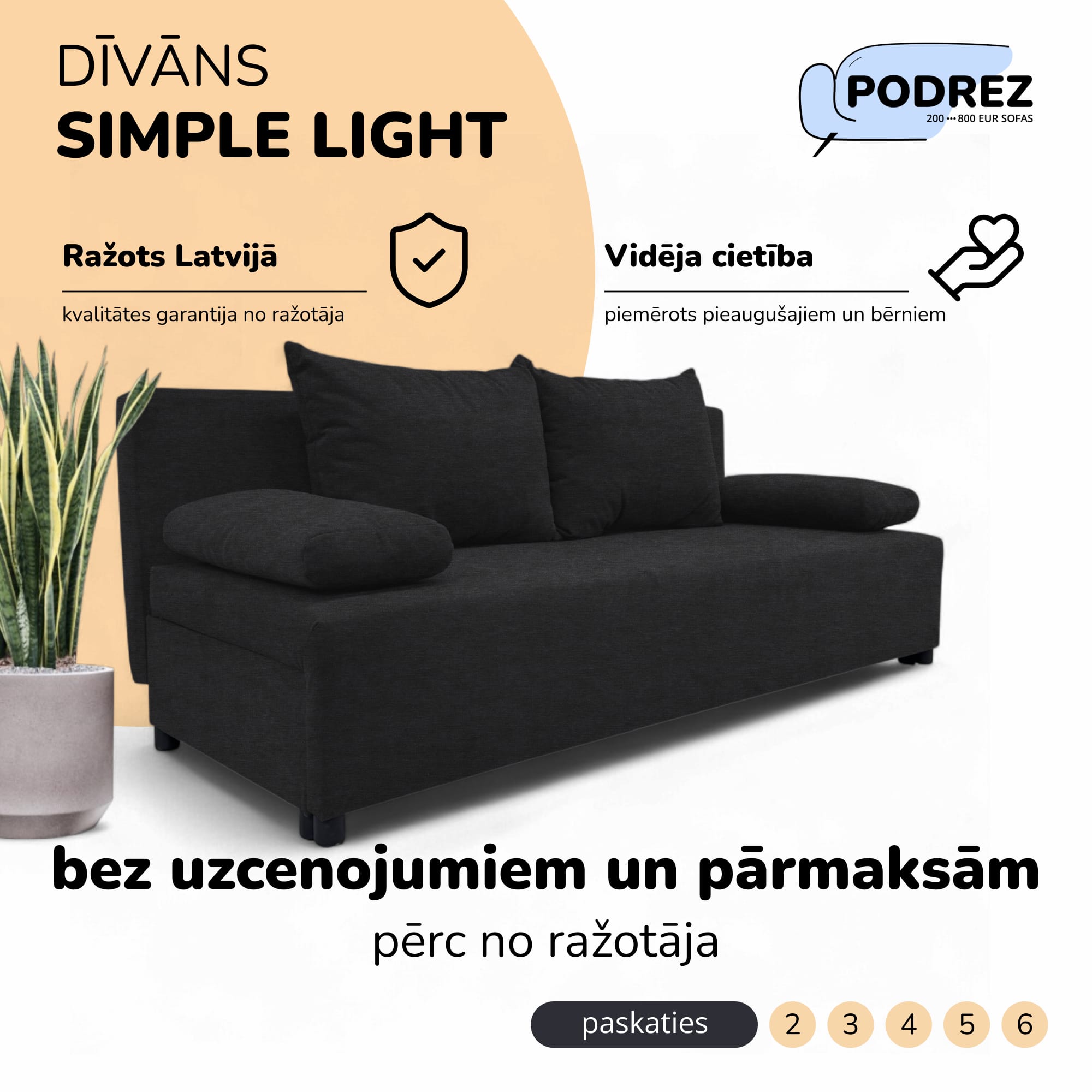 Divvietīgs izvelkamais dīvāns bez roku balstiem Grafīta - 1
