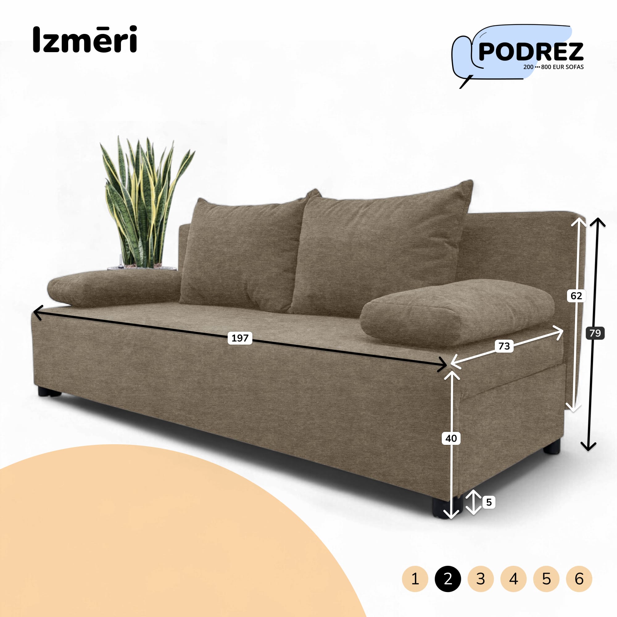 Double sofa bed bed without armrests Beige - 2