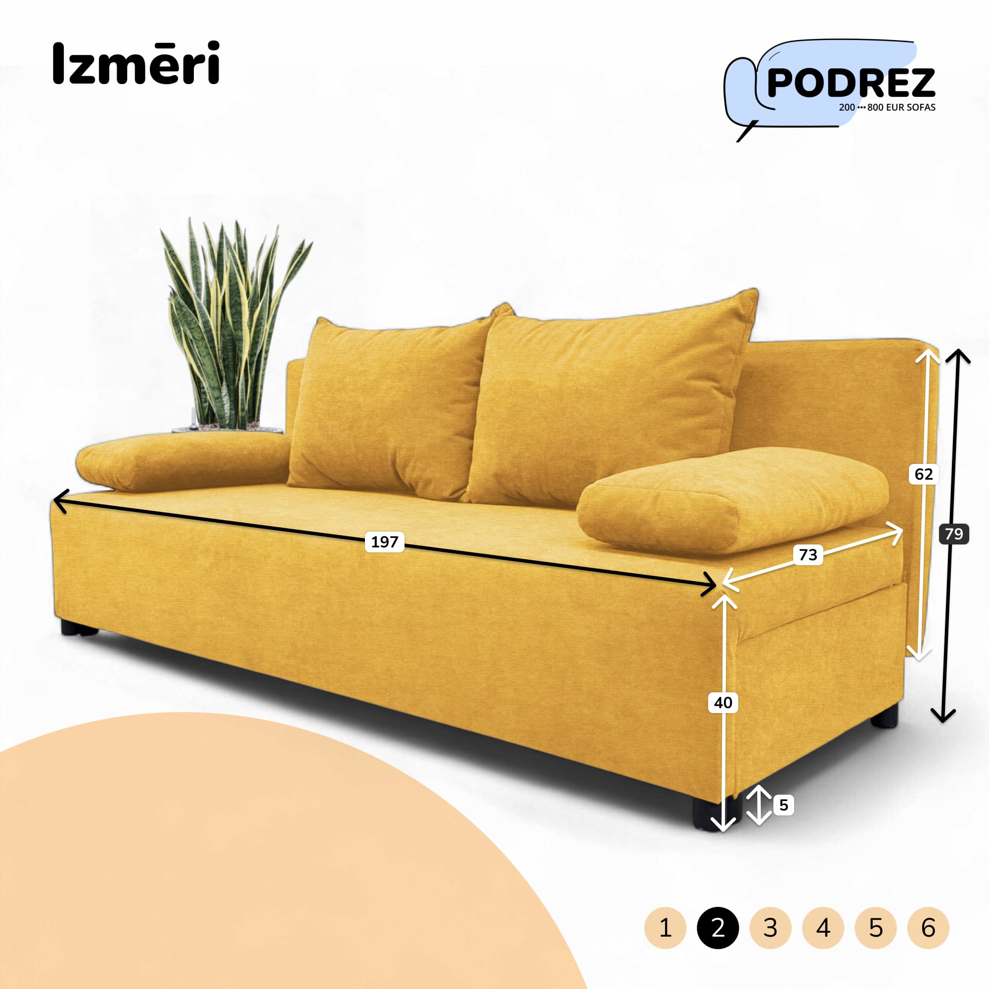 Double sofa bed bed without armrests Yellow - 2
