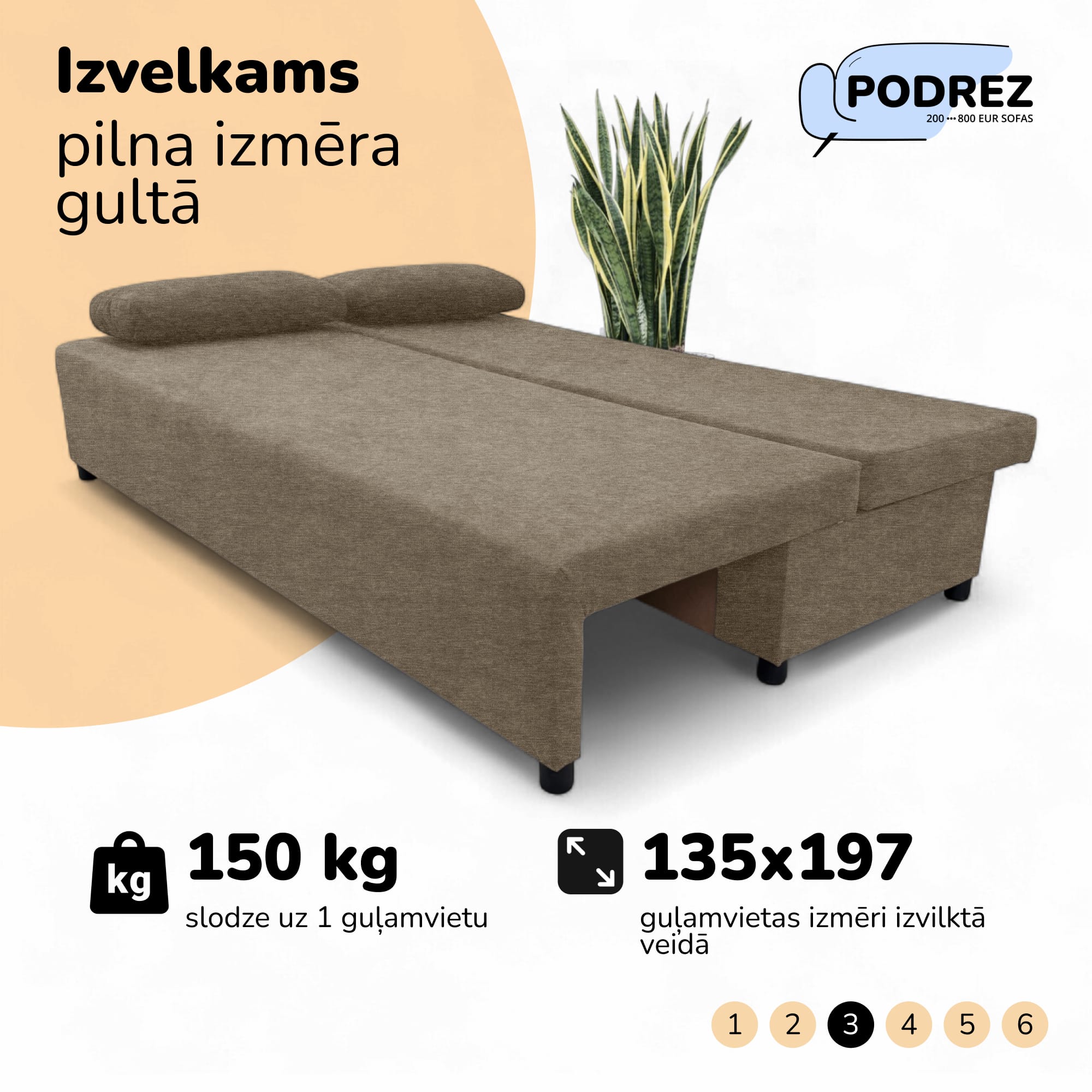 Double sofa bed bed without armrests Beige - 3