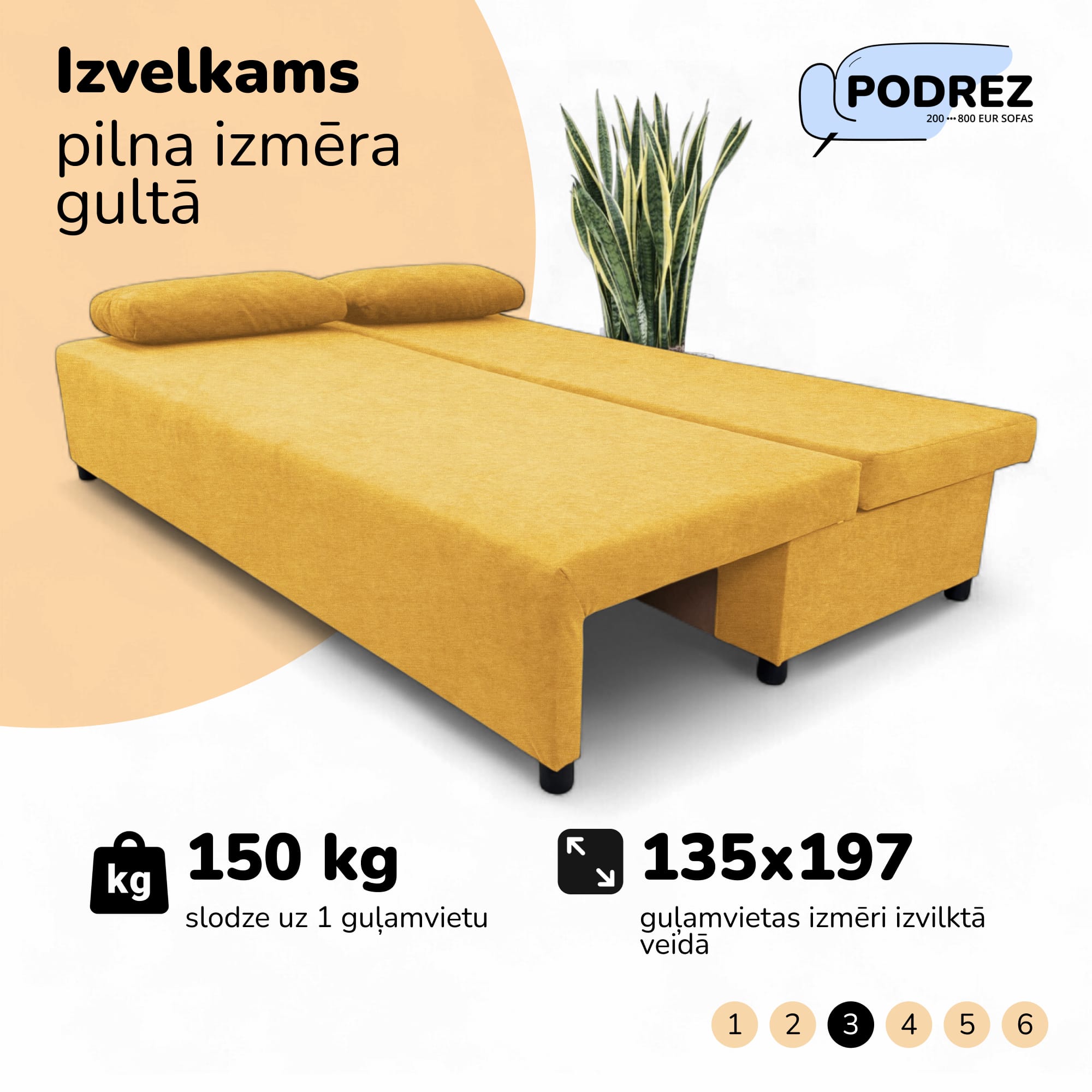Double sofa bed bed without armrests Yellow - 3