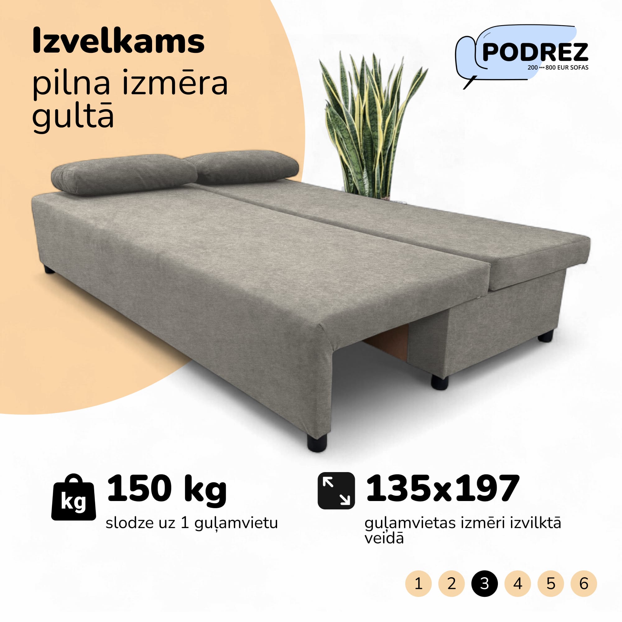 Divvietīgs izvelkamais dīvāns bez roku balstiem Gaiši pelēka - 3