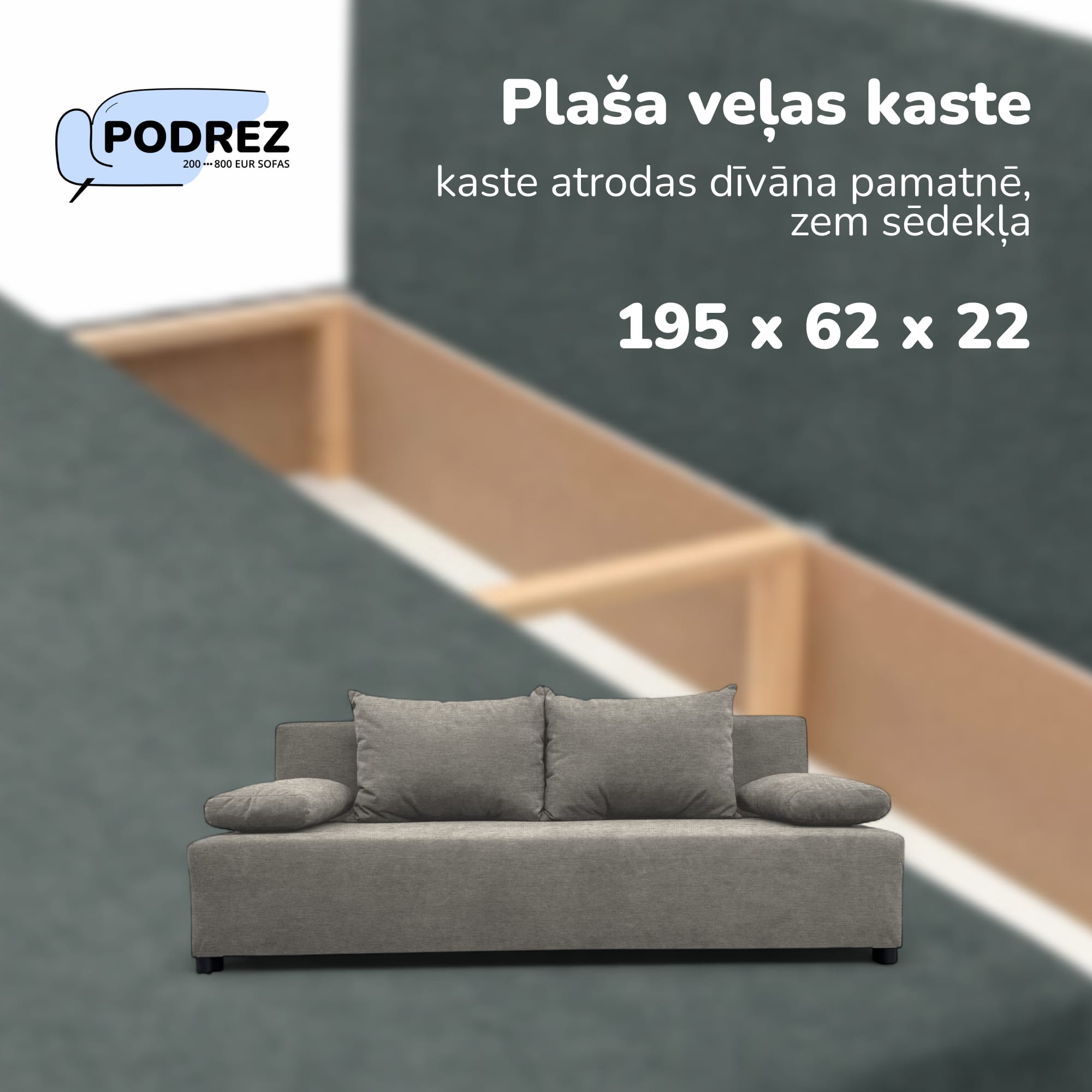Divvietīgs izvelkamais dīvāns bez roku balstiem Gaiši pelēka - 4