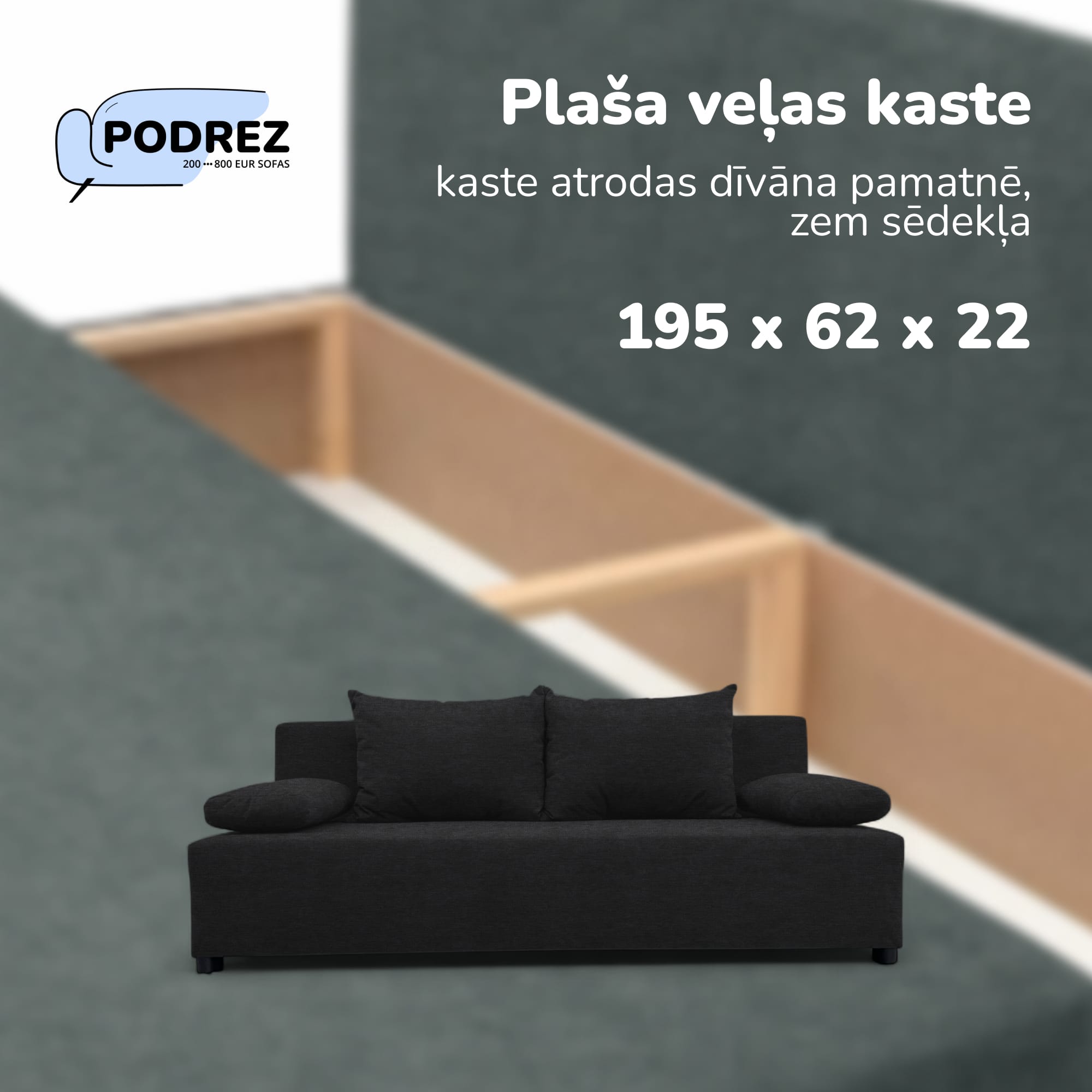 Divvietīgs izvelkamais dīvāns bez roku balstiem Grafīta - 4