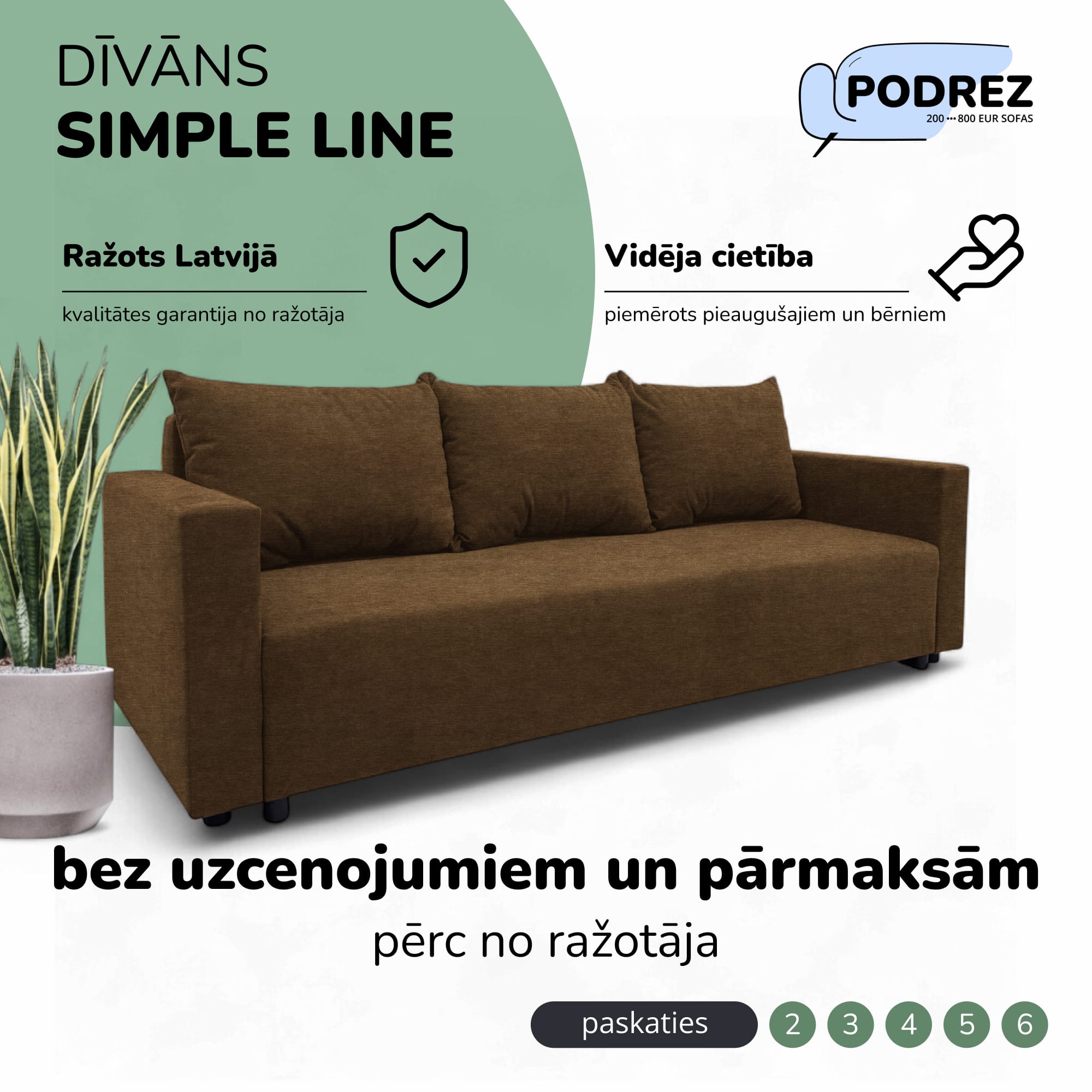Klasisks dīvāns-gulta ar veļas kasti Brūna - 1