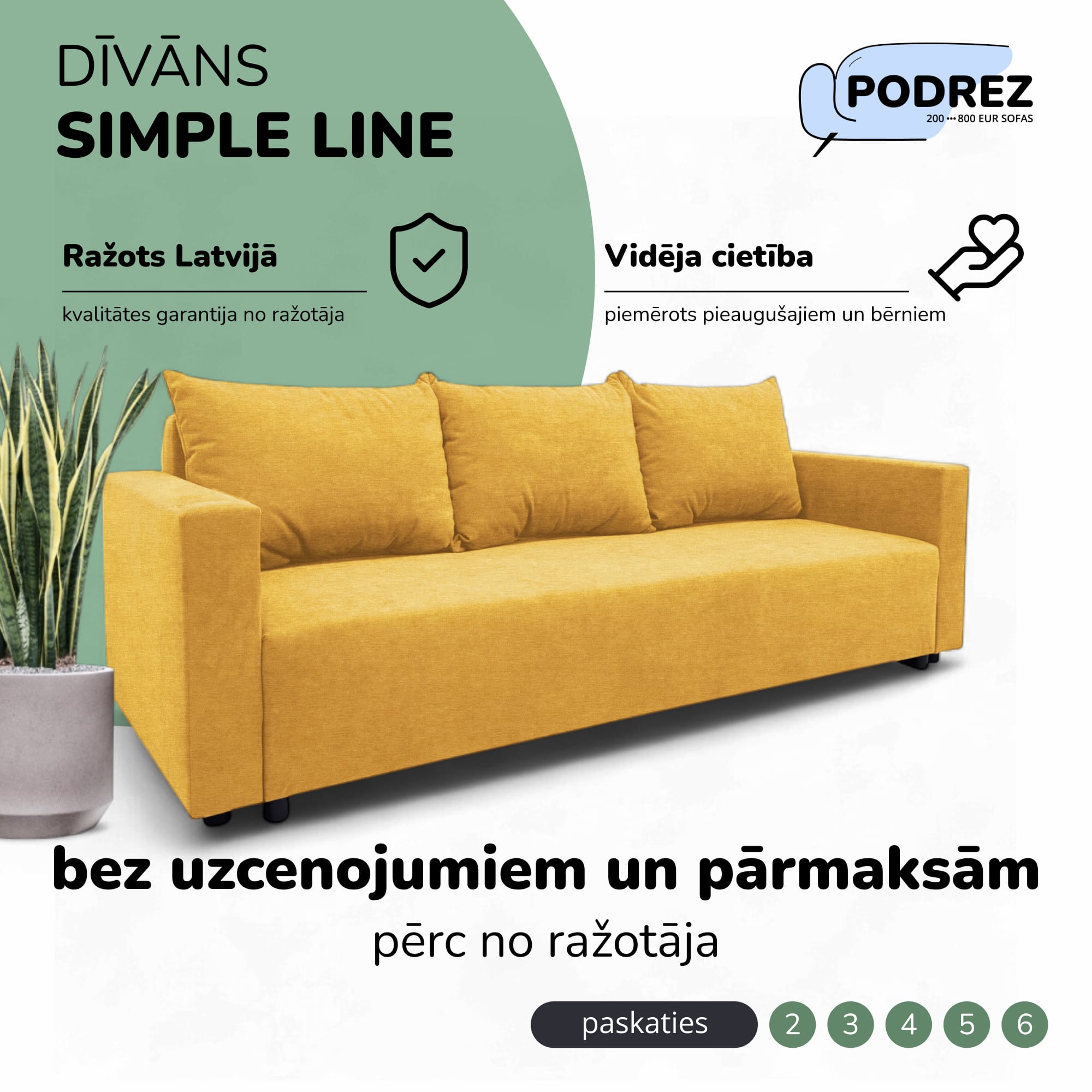 Klasisks dīvāns-gulta ar veļas kasti Dzeltena - 1