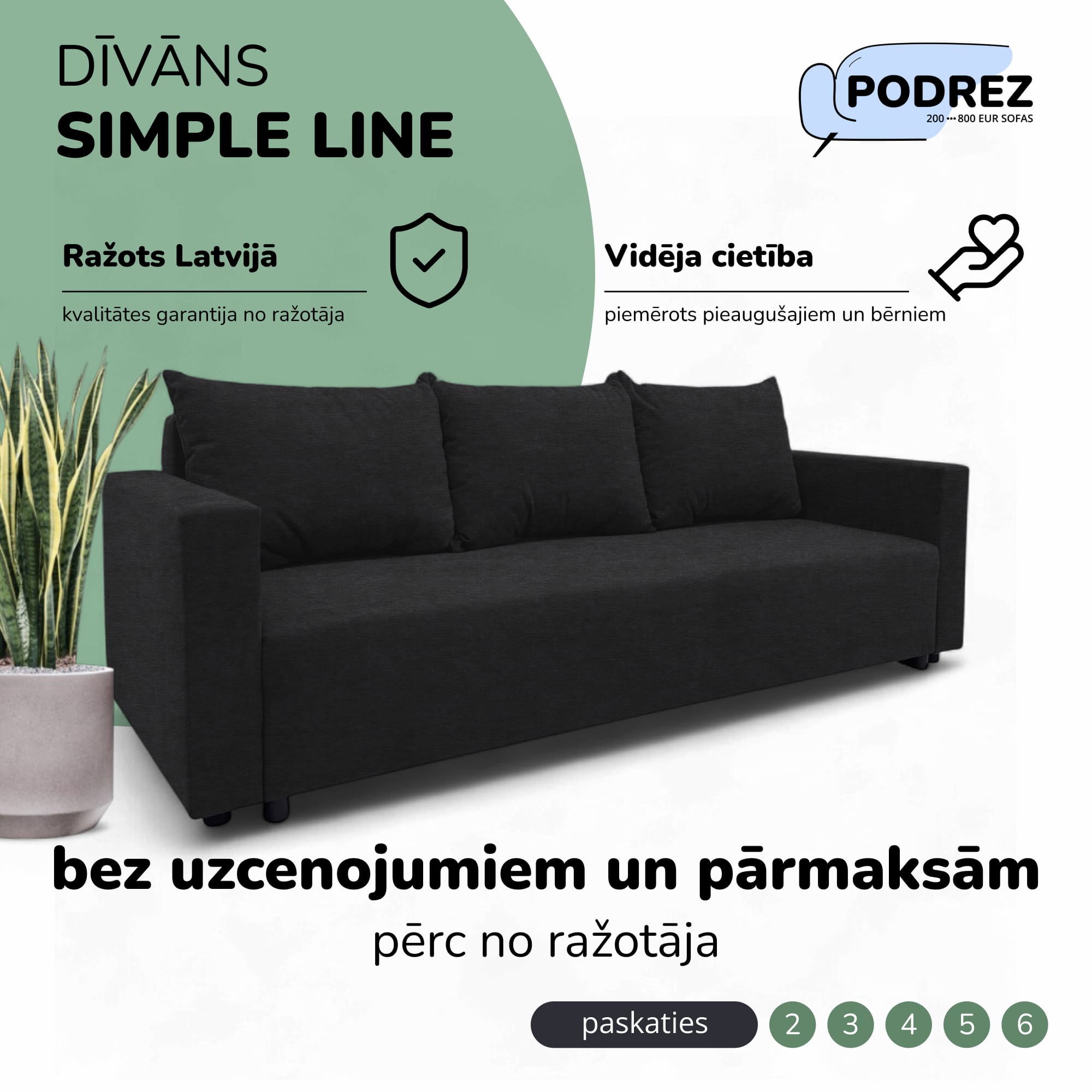 Klasisks dīvāns-gulta ar veļas kasti Grafīta - 1