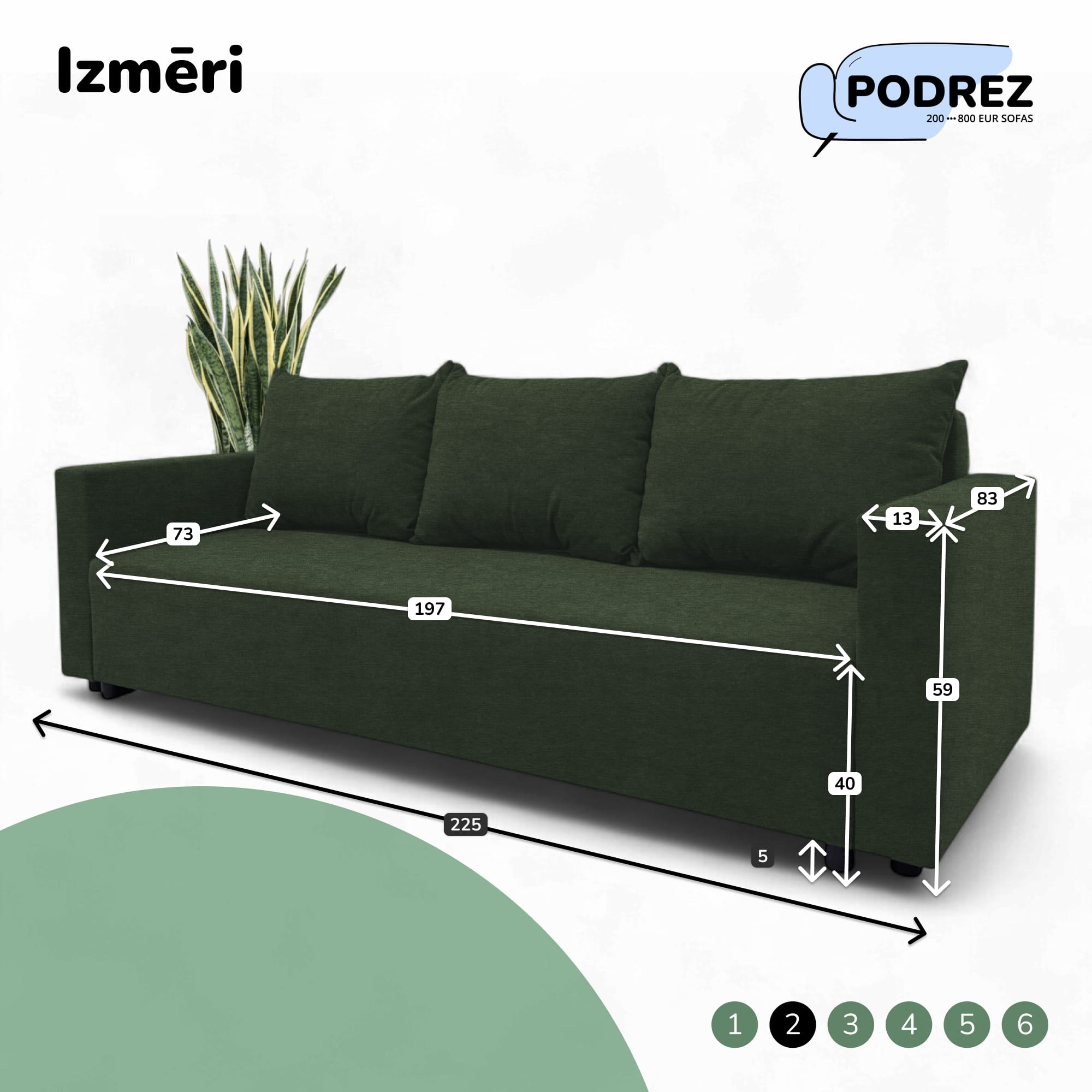 Classic sofa bed with linen box Turquoise green - 2