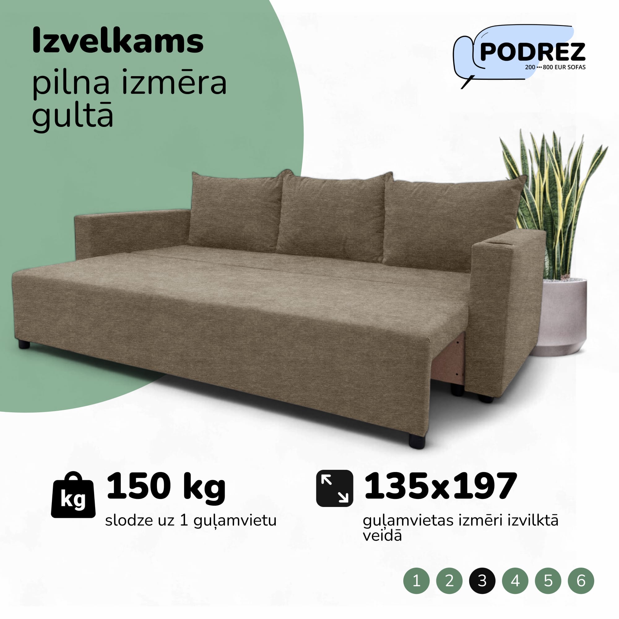Klasisks dīvāns-gulta ar veļas kasti Bēša - 3