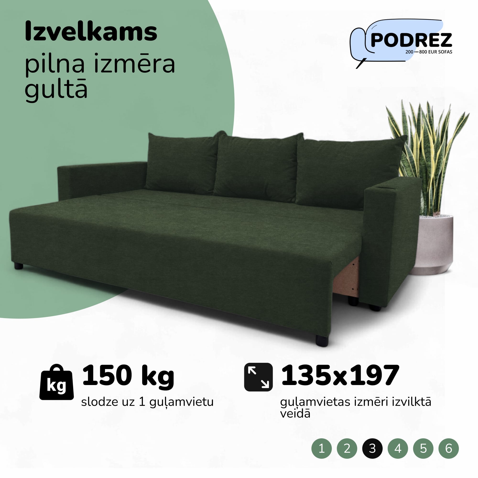 Classic sofa bed with linen box Turquoise green - 3