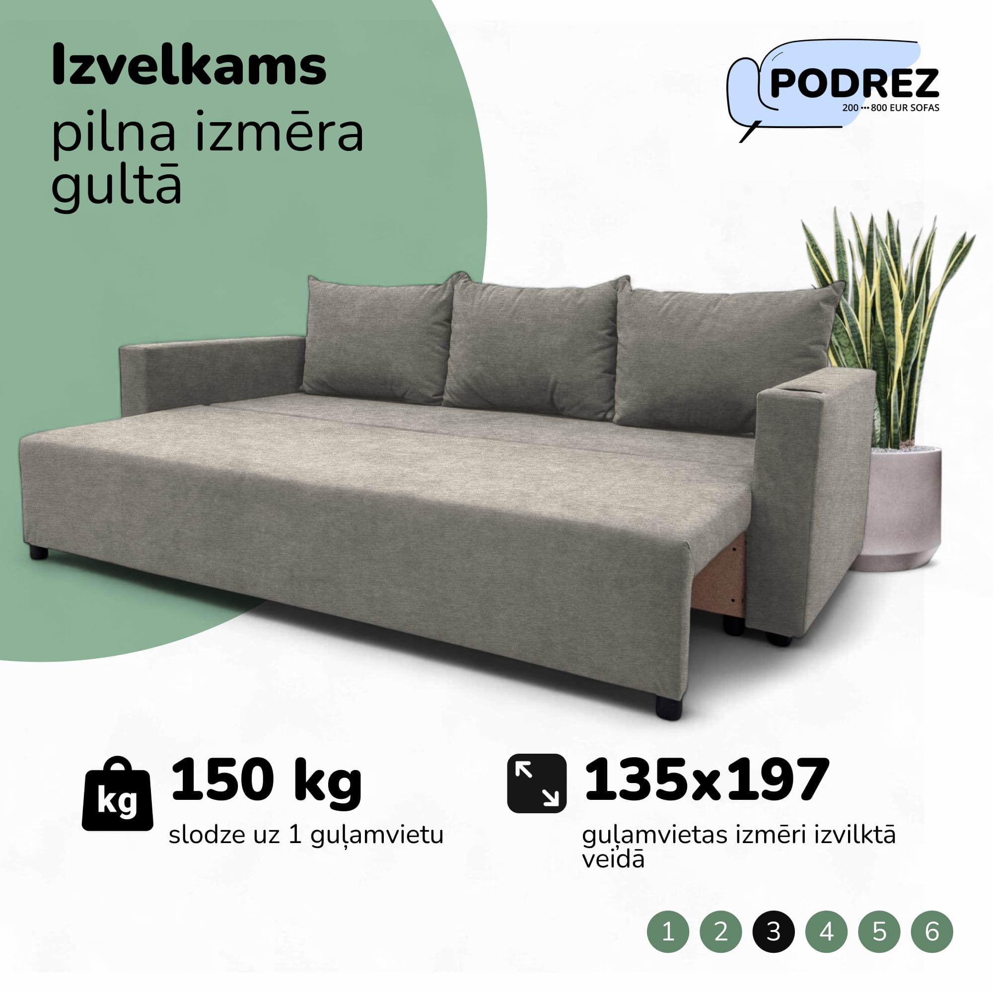 Classic sofa bed with linen box Light gray - 3