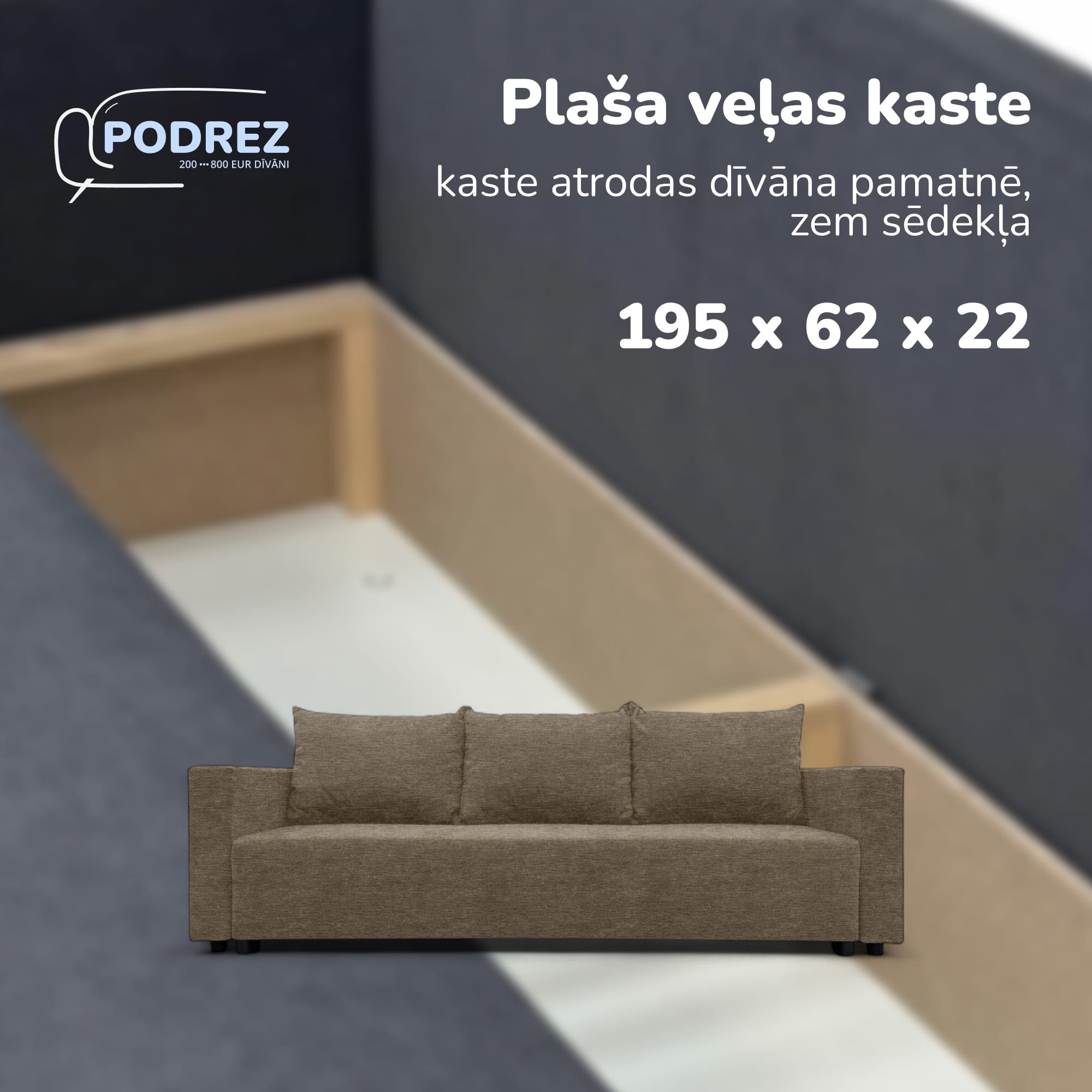 Klasisks dīvāns-gulta ar veļas kasti Bēša - 4