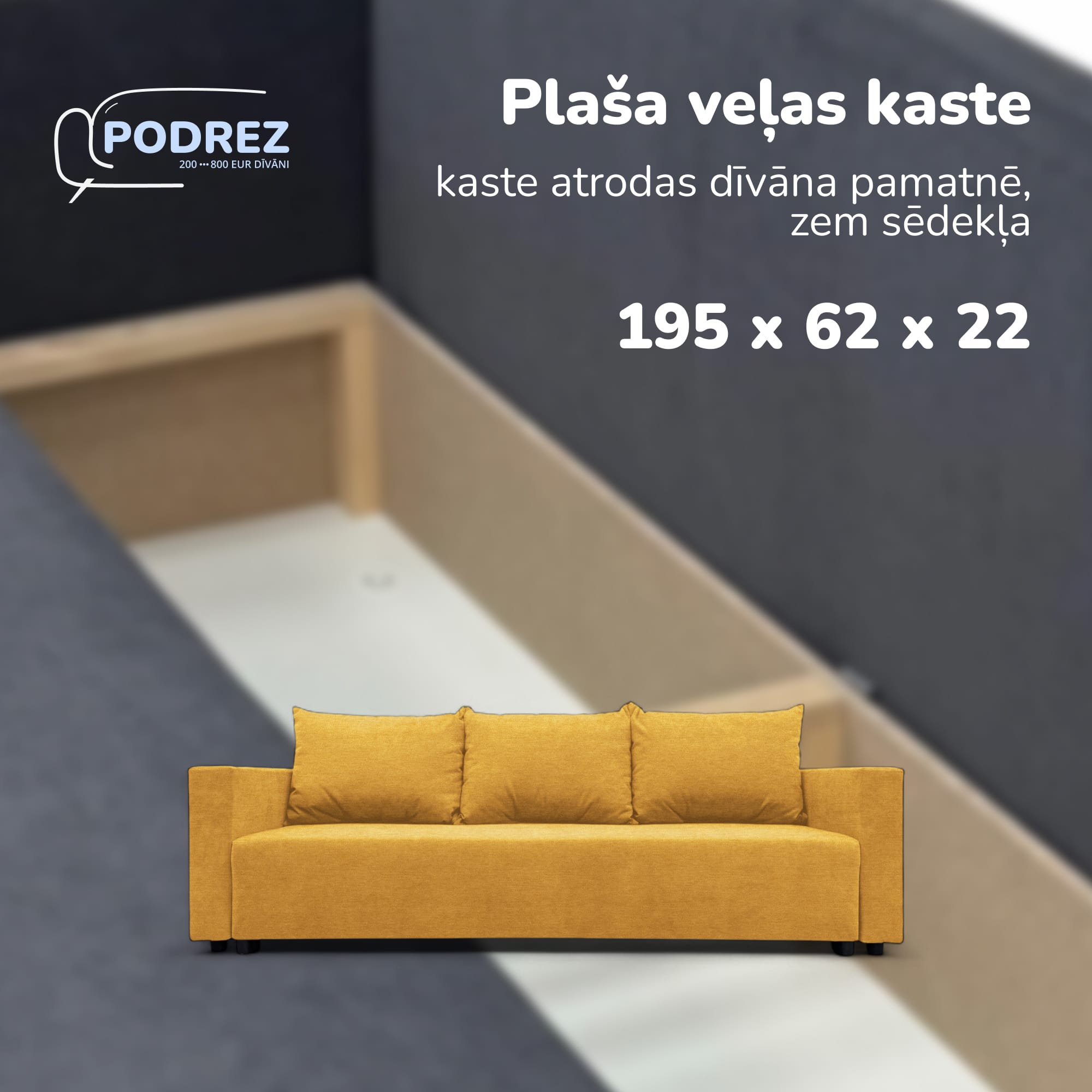 Klasisks dīvāns-gulta ar veļas kasti Dzeltena - 4