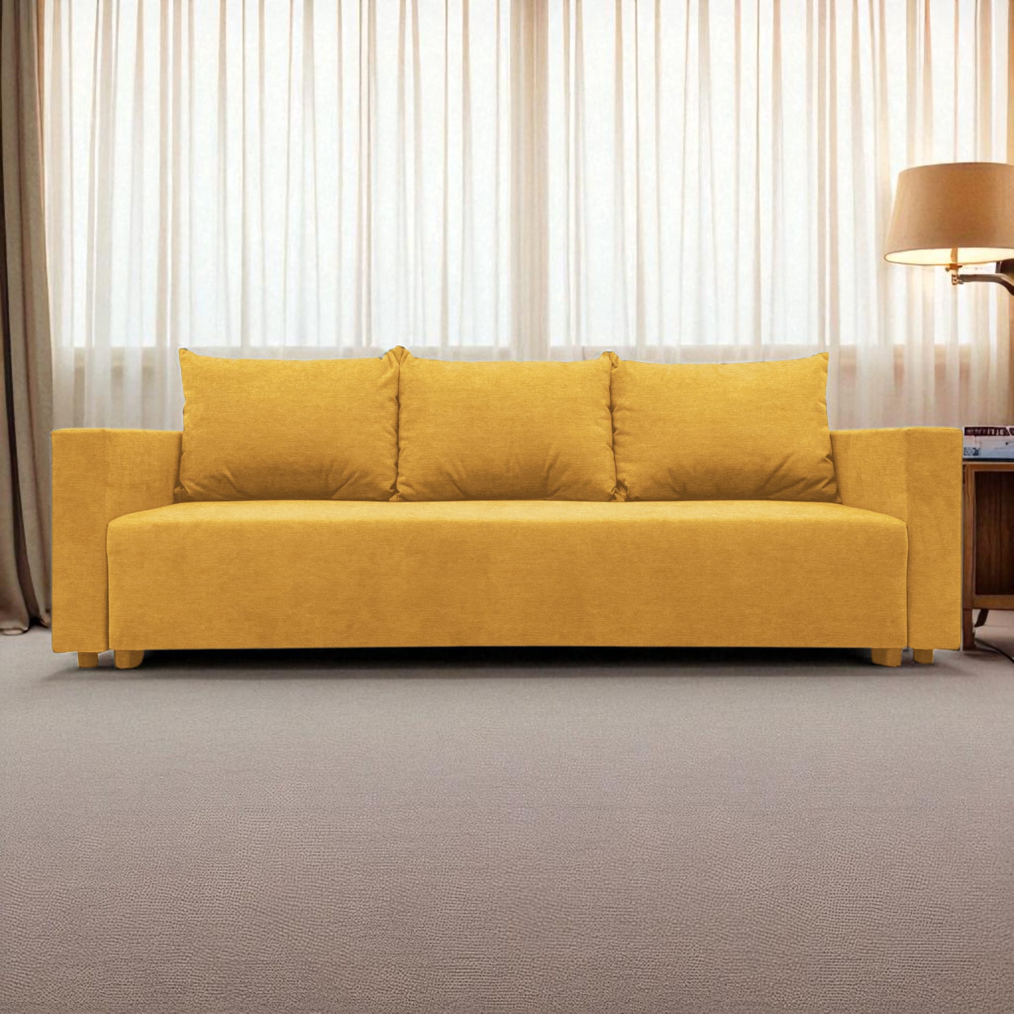 Classic sofa bed with linen box Yellow — photo 7