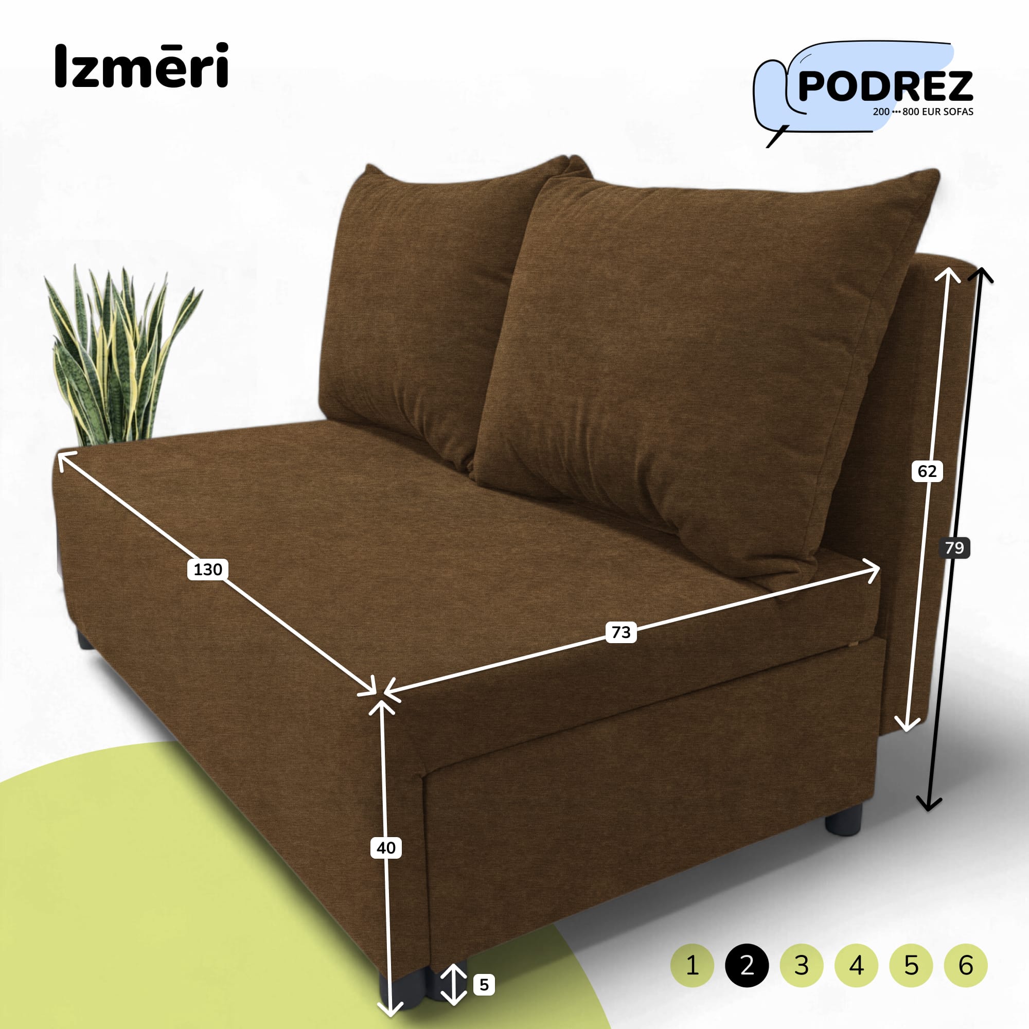 Two-seater sofa bed with storage box Brown - 2