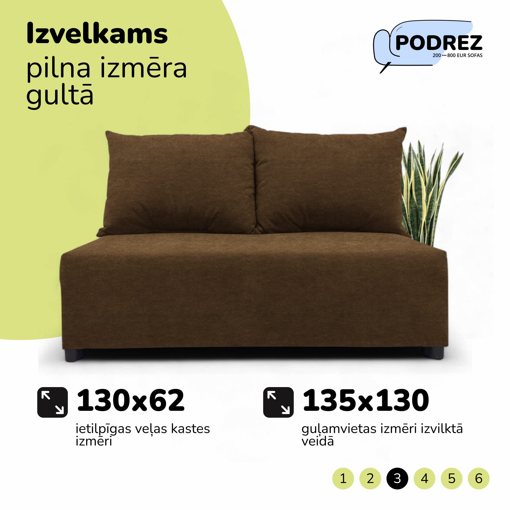 Two-seater sofa bed with storage box Brown - 3
