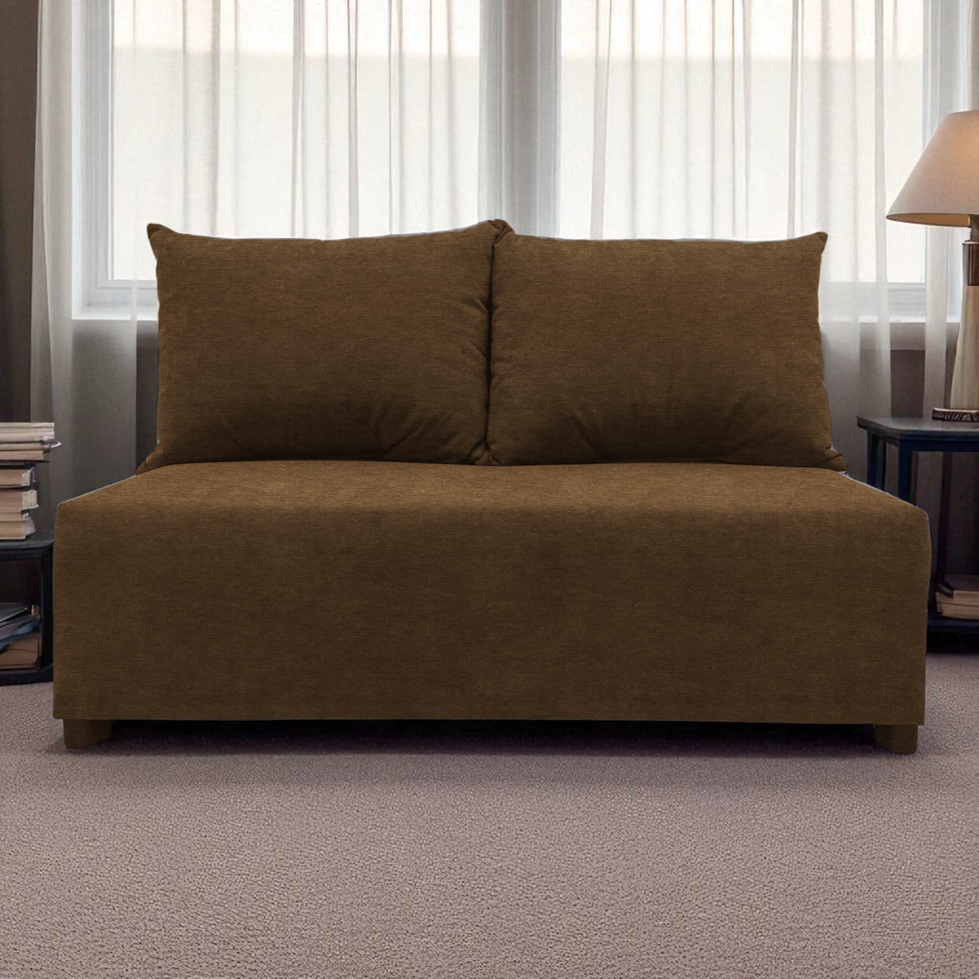 Two-seater sofa bed with storage box Brown — photo 7