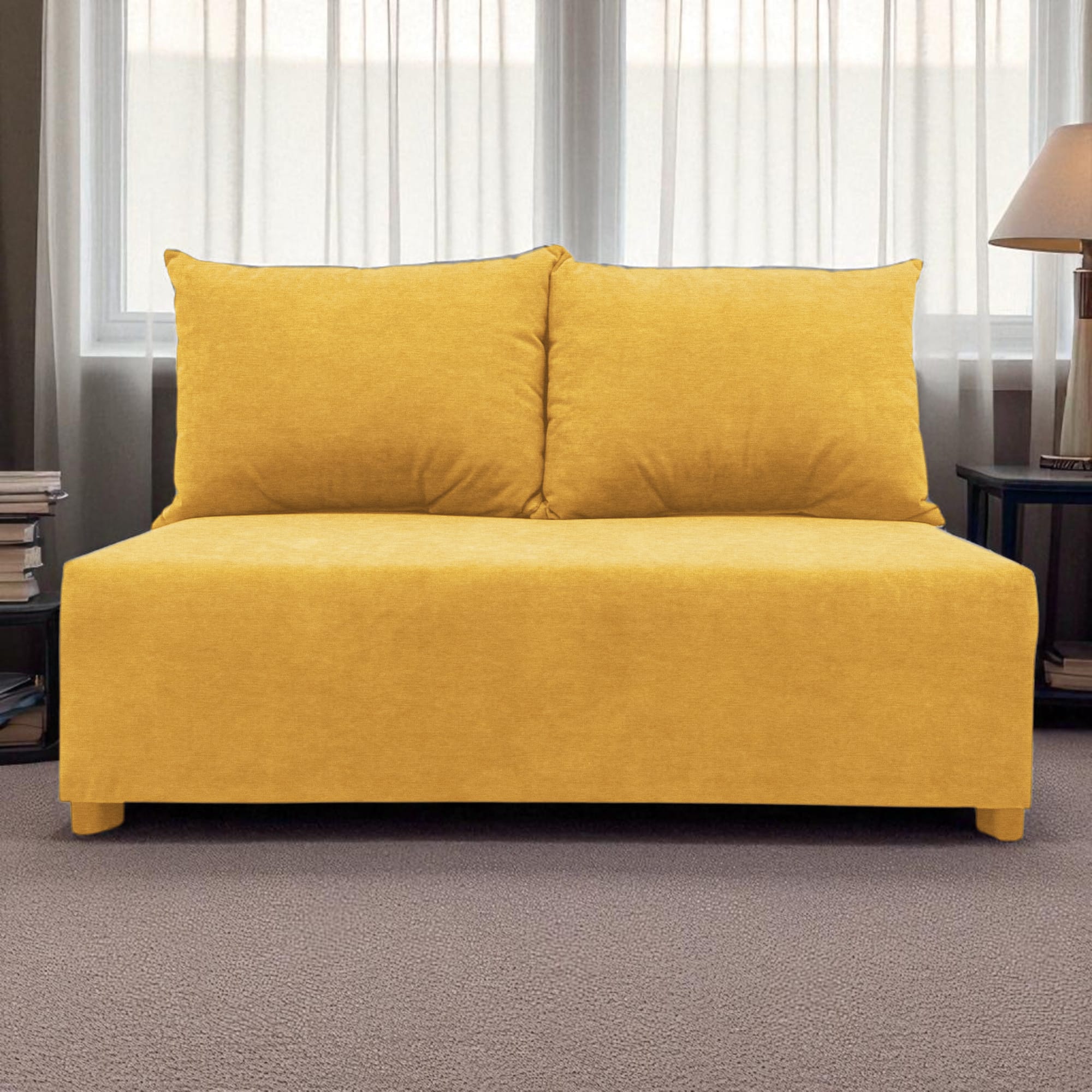 Two-seater sofa bed with storage box Yellow — photo 7