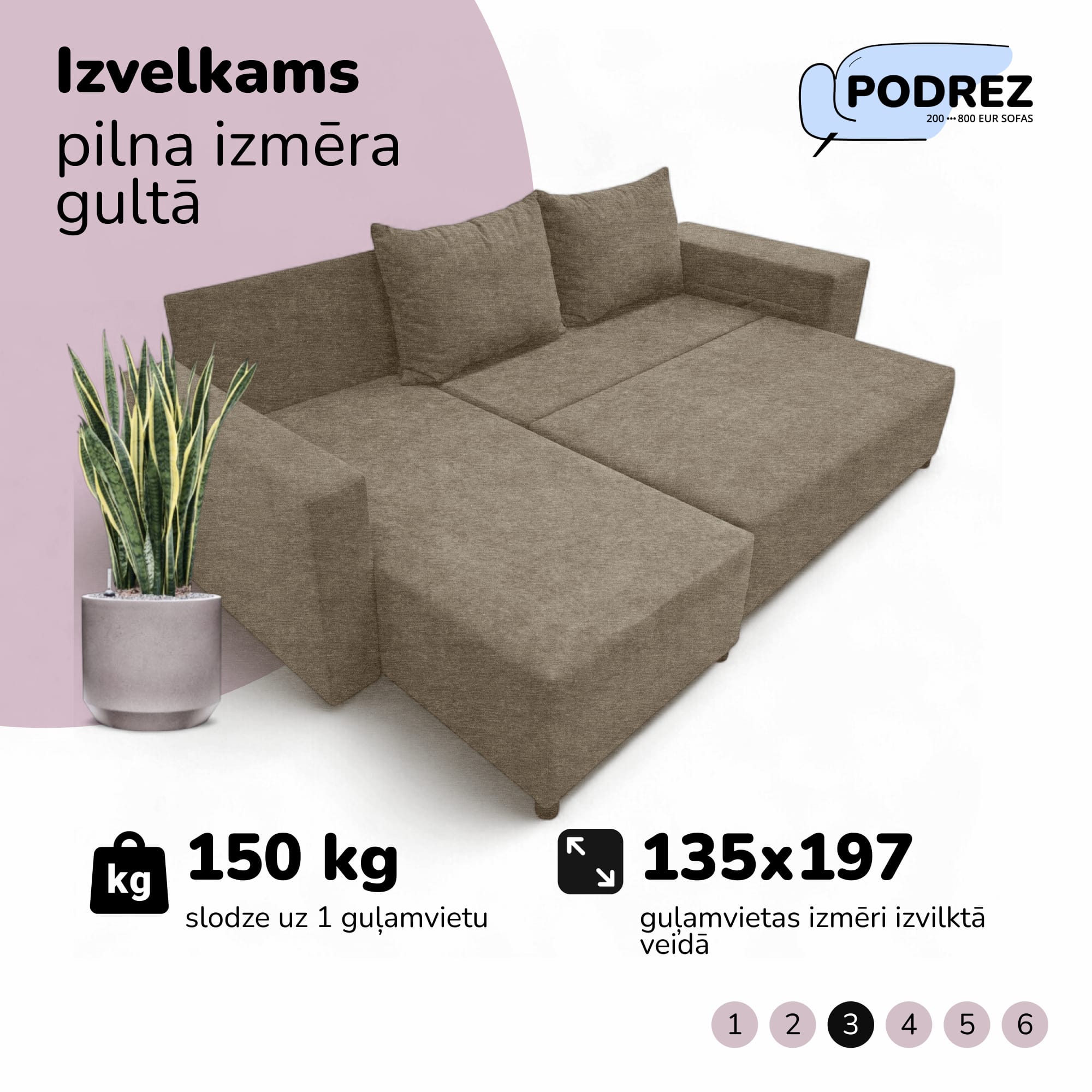 Stūra izvelkamais dīvāns ar galdiņu un pufiem Bēša - 4