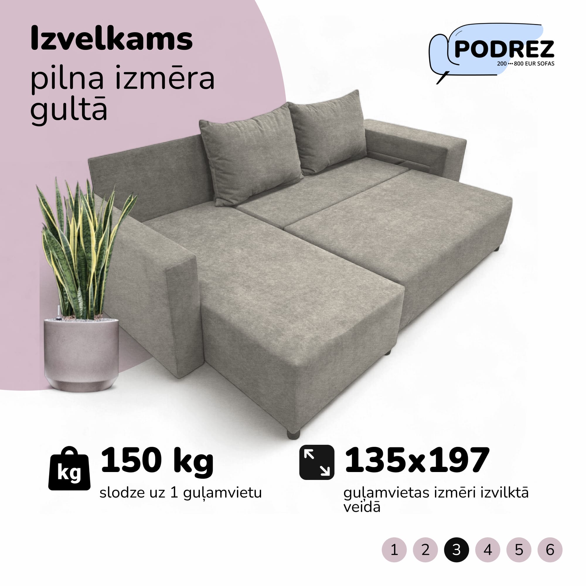 Stūra izvelkamais dīvāns ar galdiņu un pufiem Gaiši pelēka - 4