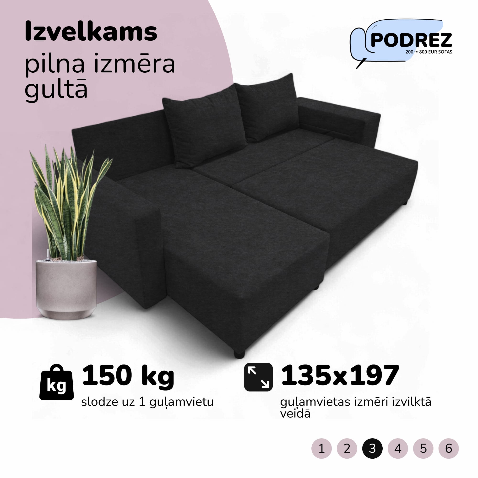Stūra izvelkamais dīvāns ar galdiņu un pufiem Grafīta - 4