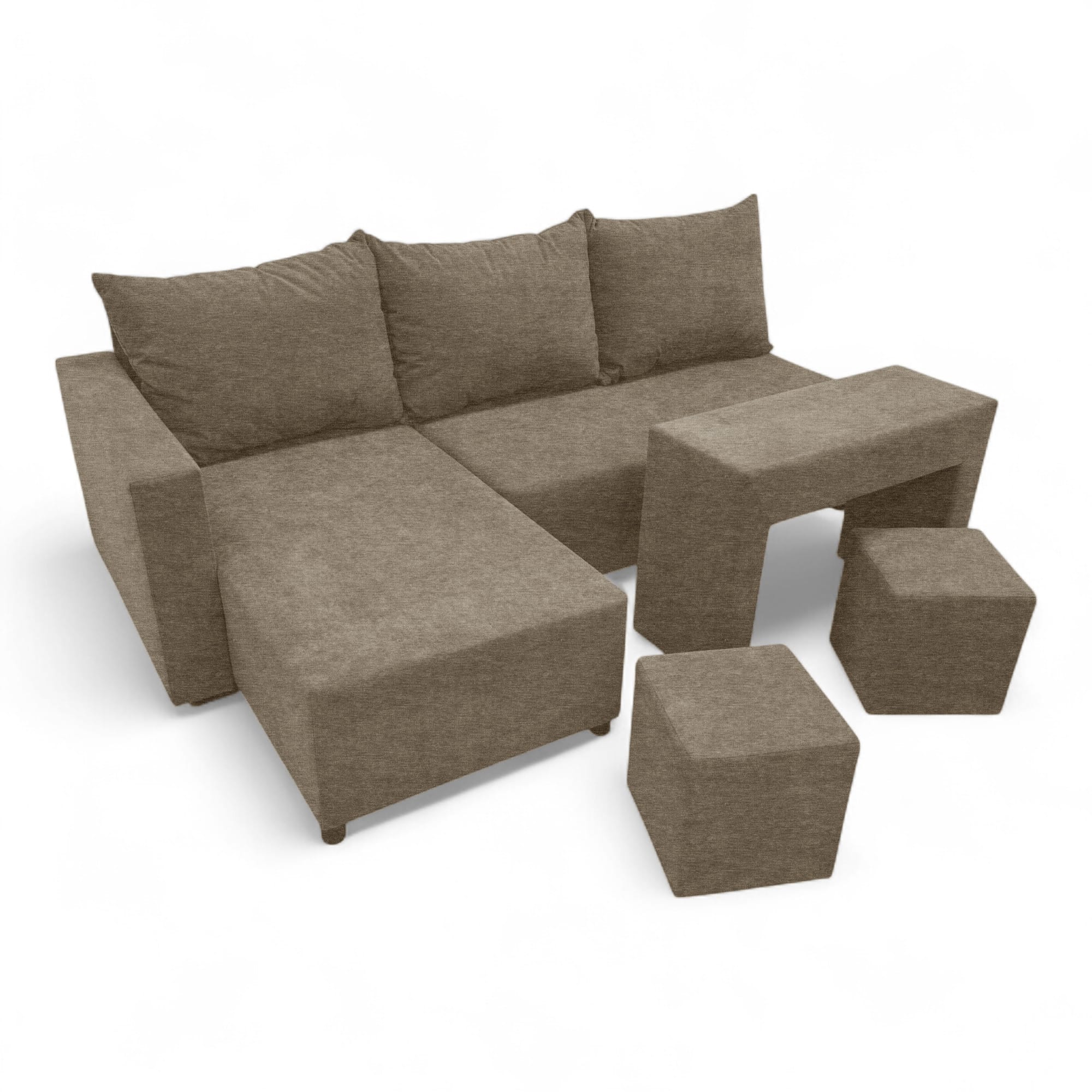 Corner sofa bed bed with table and poufs Beige — photo 17