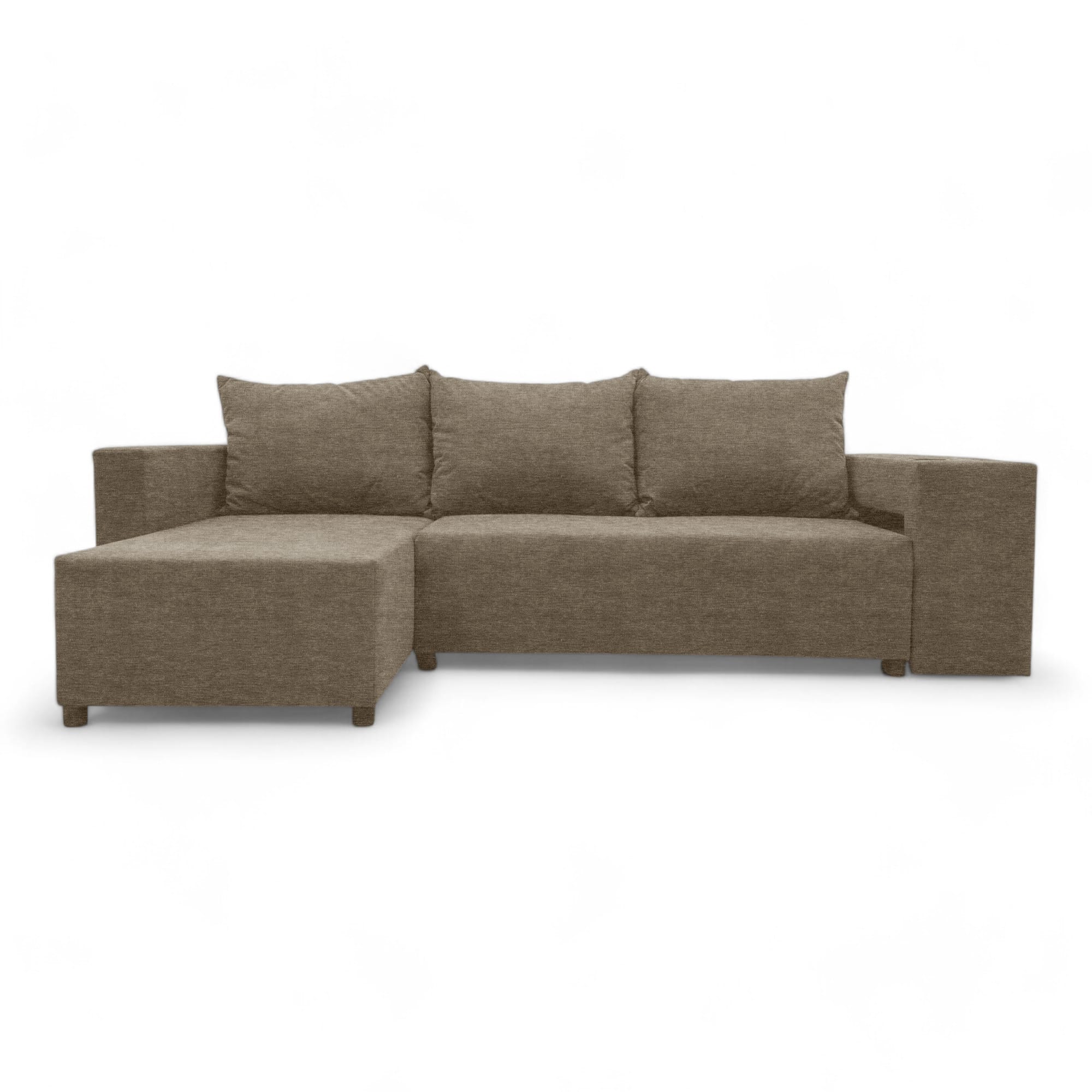 Corner sofa bed bed with table and poufs Beige — photo 9