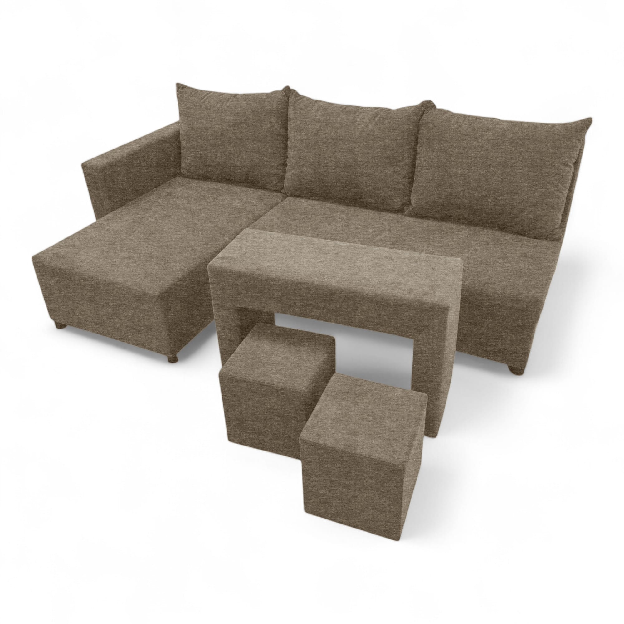 Corner sofa bed bed with table and poufs Beige — photo 11