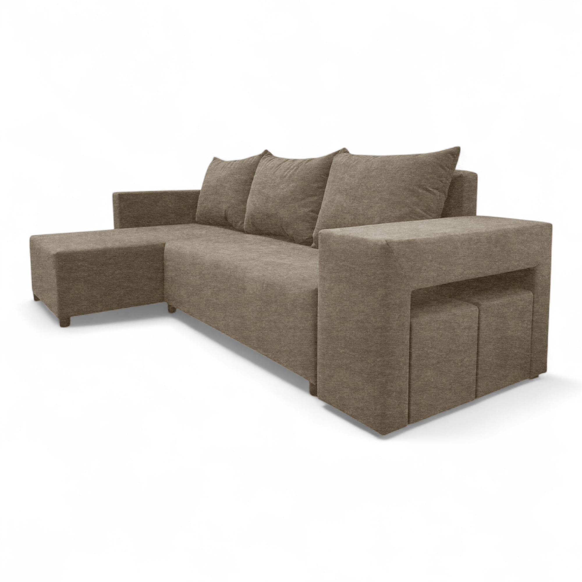 Corner sofa bed bed with table and poufs Beige — photo 12