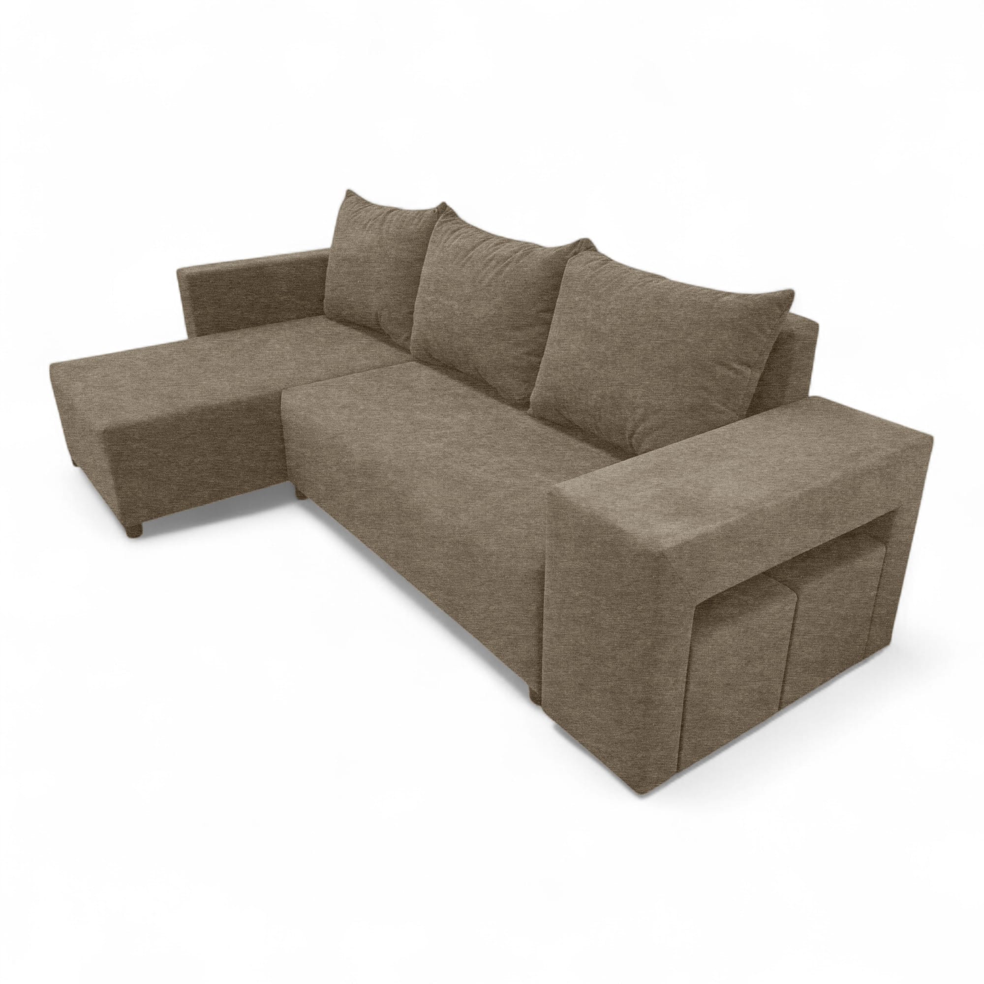 Corner sofa bed bed with table and poufs Beige — photo 13