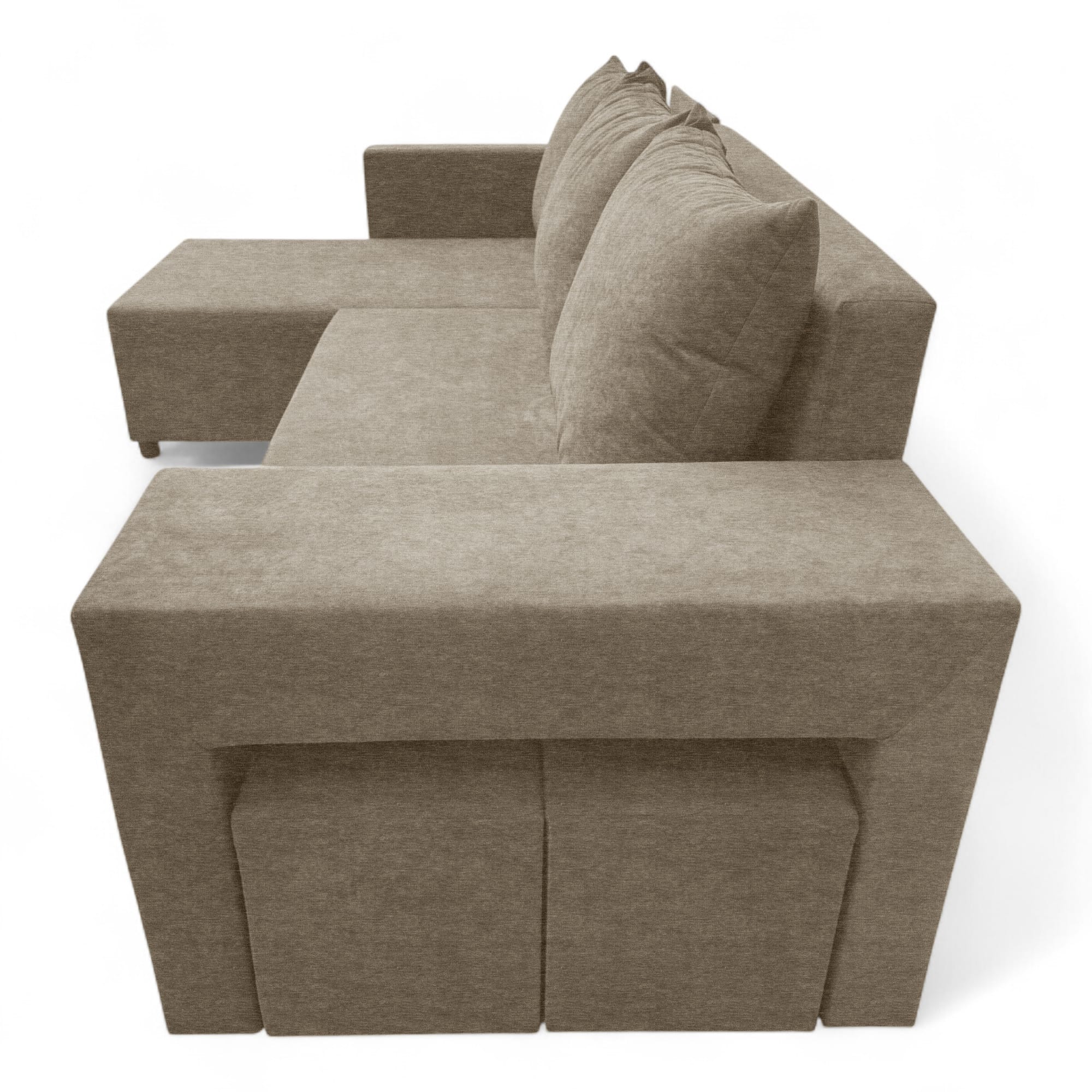 Corner sofa bed bed with table and poufs Beige — photo 15